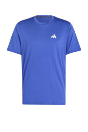 thumbnail: Blauwe heren adidas Performance sportshirt van polyester met melée print, korte mouwen en ronde hals