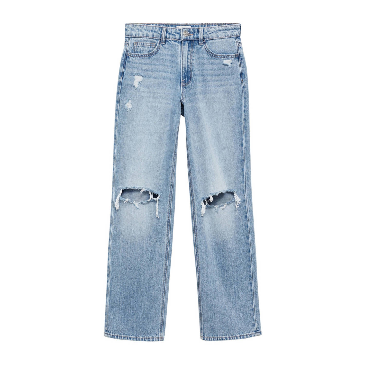 Mango Kids straight fit jeans changeant blauw Meisjes Denim Effen 152(XXS)