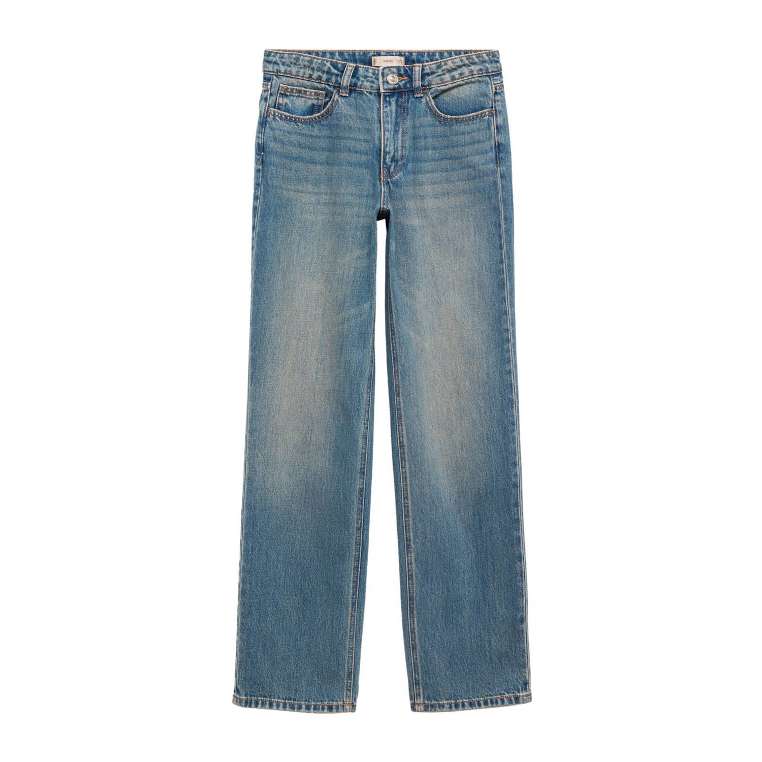 Mango Kids straight fit jeans changeant blauw Meisjes Denim Effen 152(XXS)