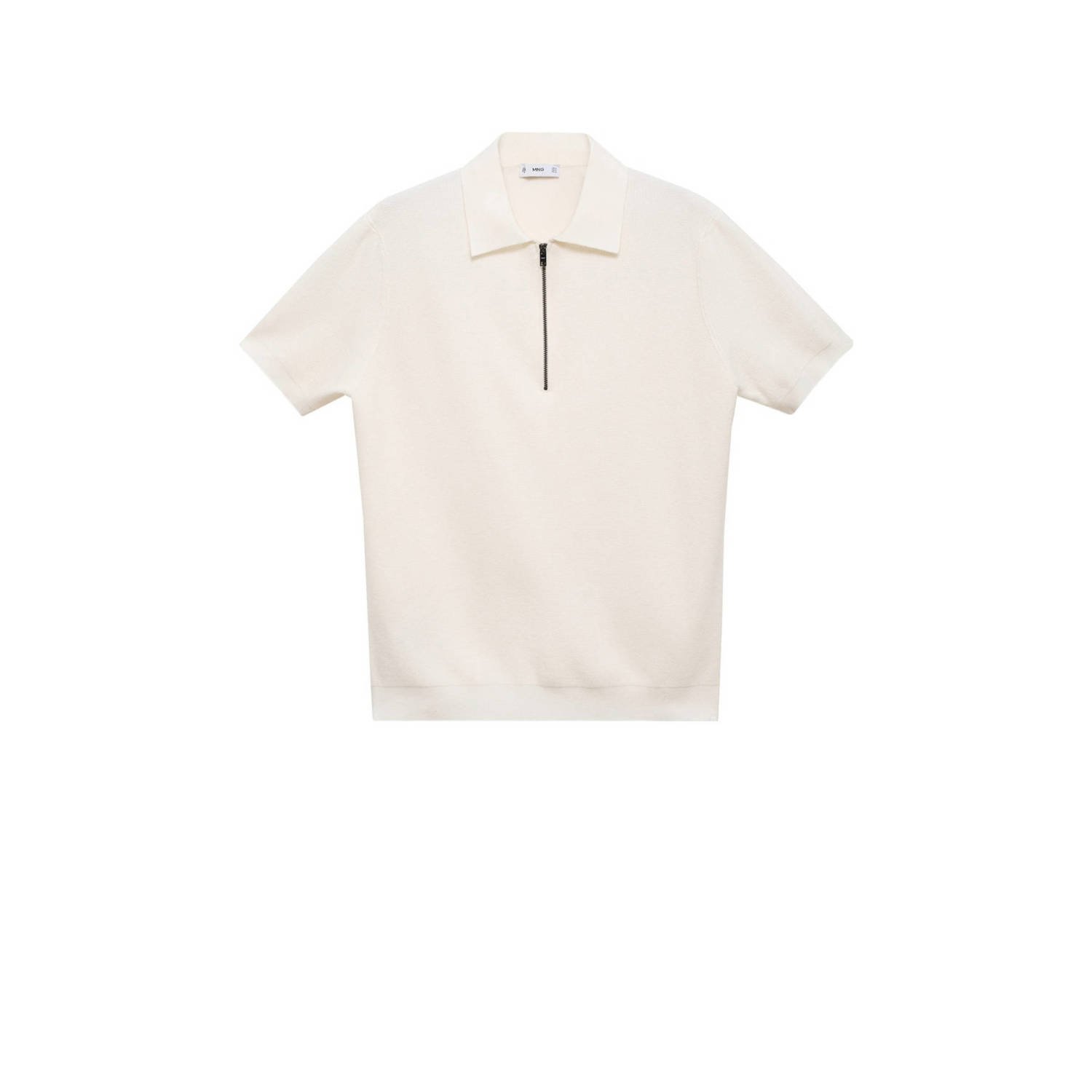 Mango Man gebreide regular fit polo met ingebreid patroon naturel wit