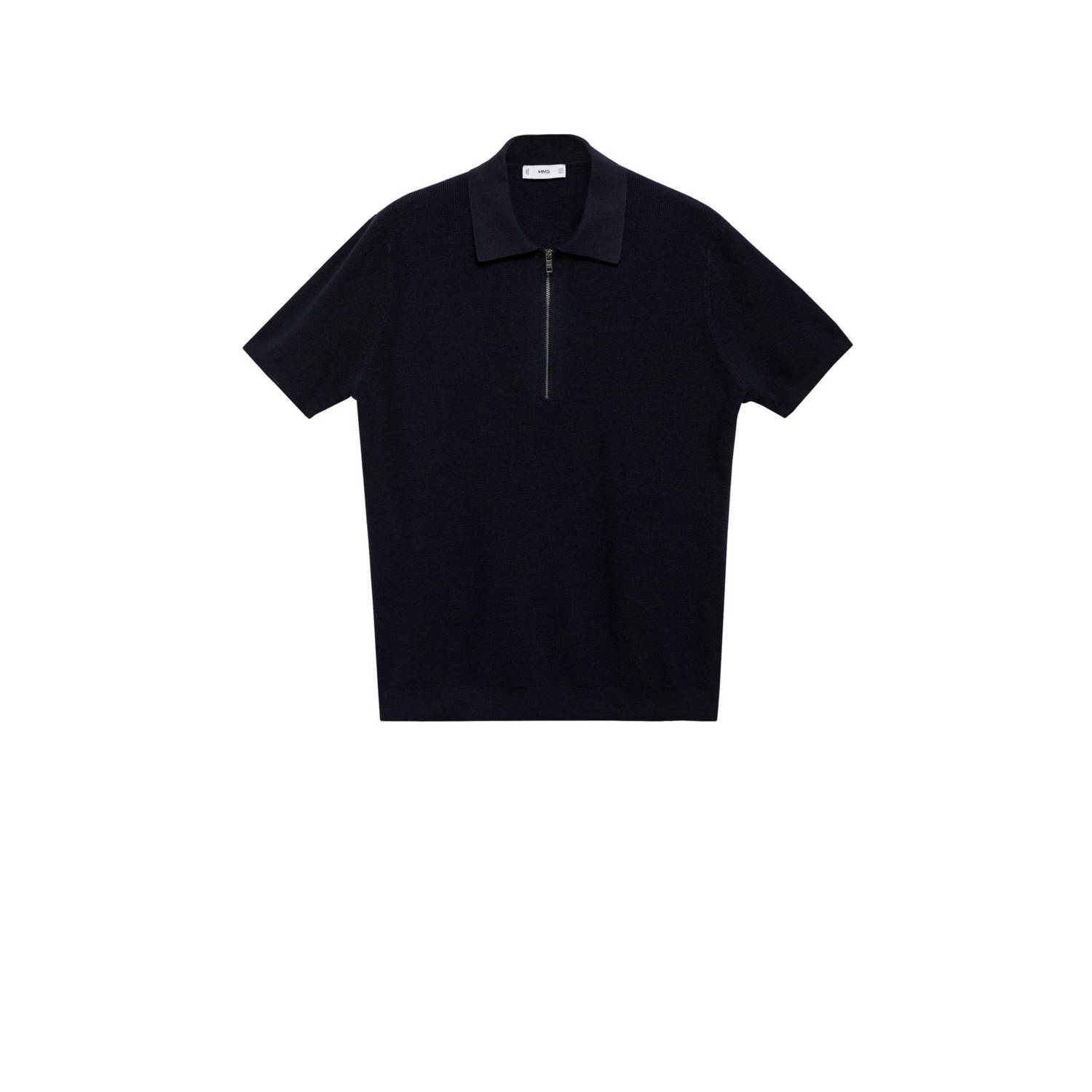 Mango Man gebreide regular fit polo met ingebreid patroon marine