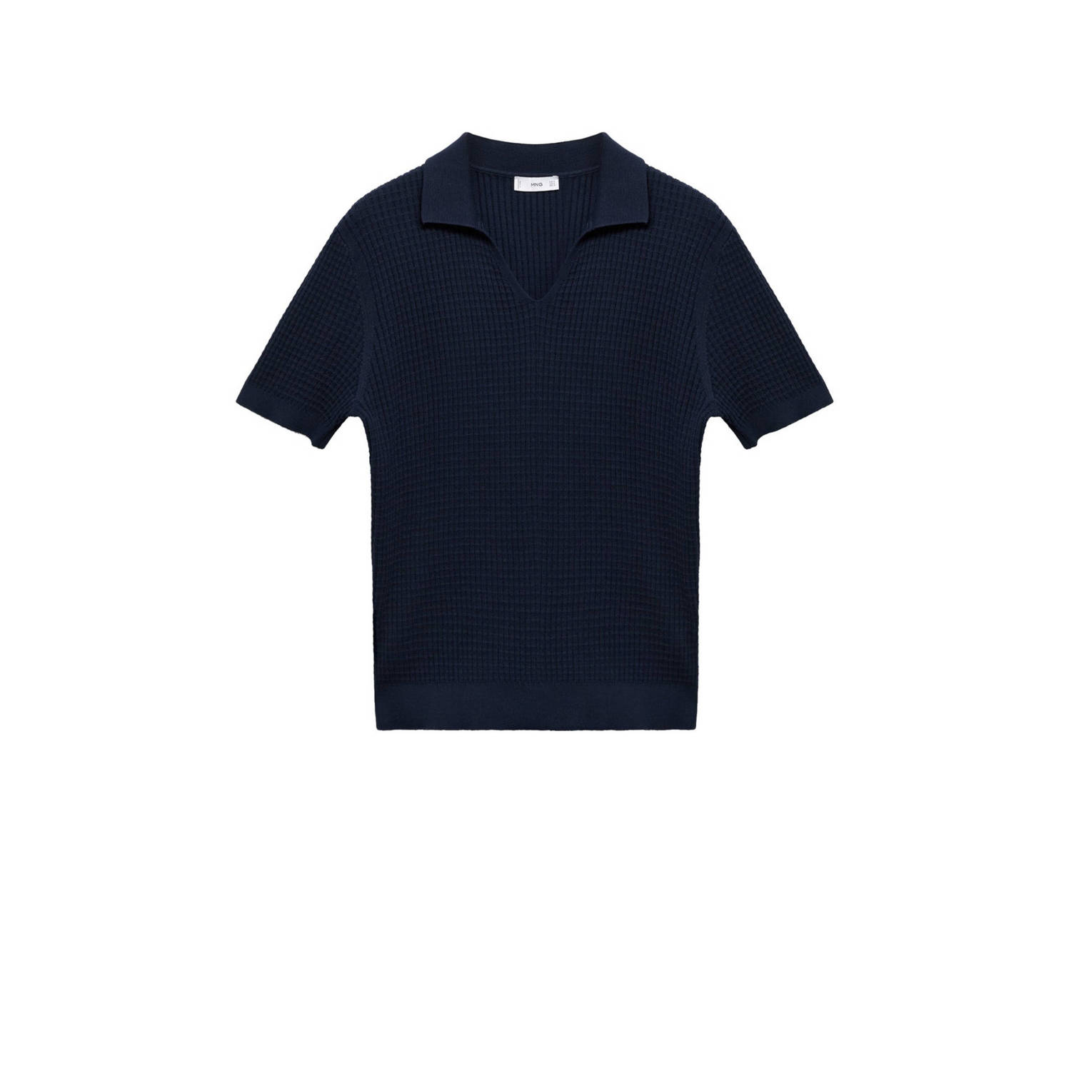 Mango Man gebreide regular fit polo met ingebreid patroon marine