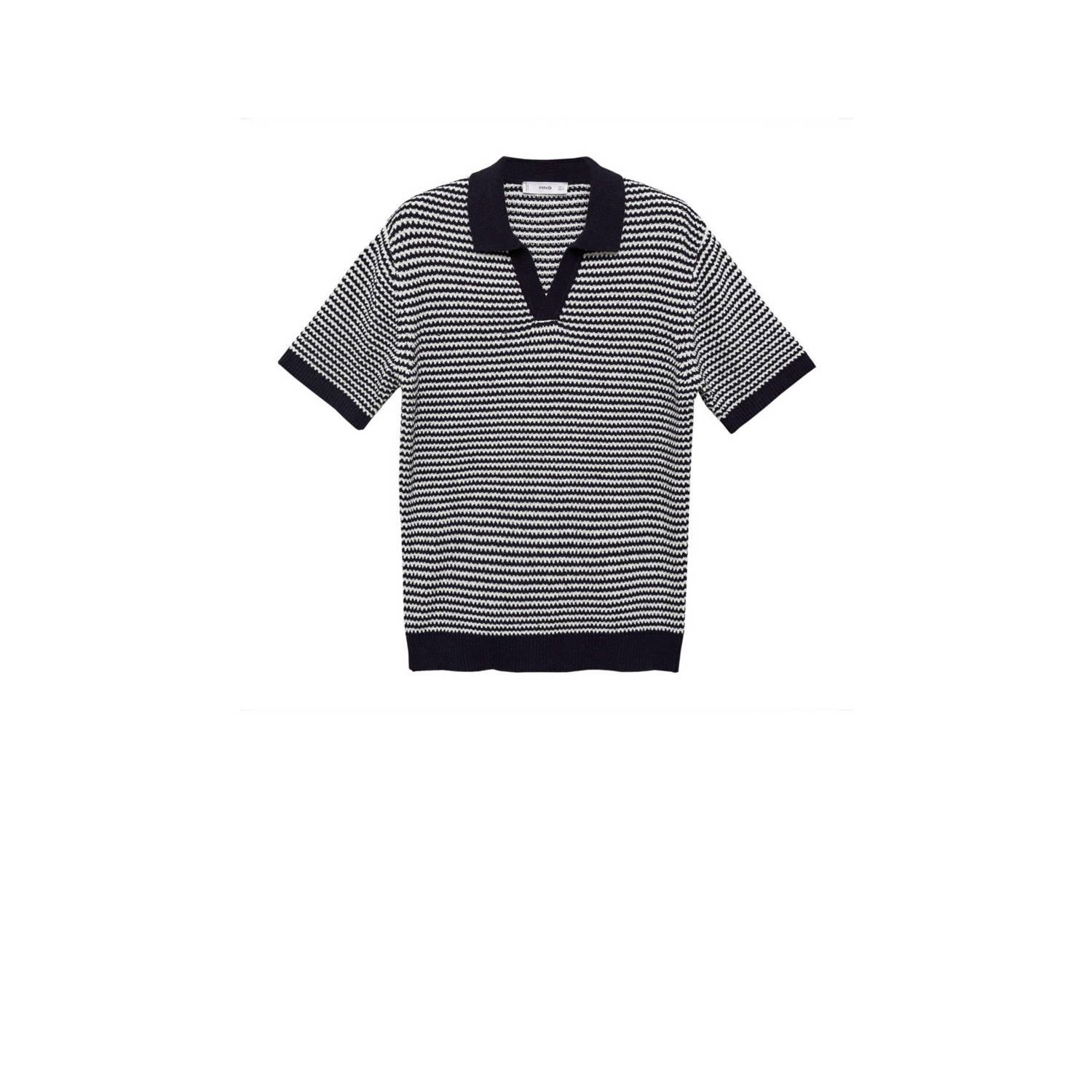 Mango Man gestreepte gebreide regular fit polo met ingebreid patroon marine