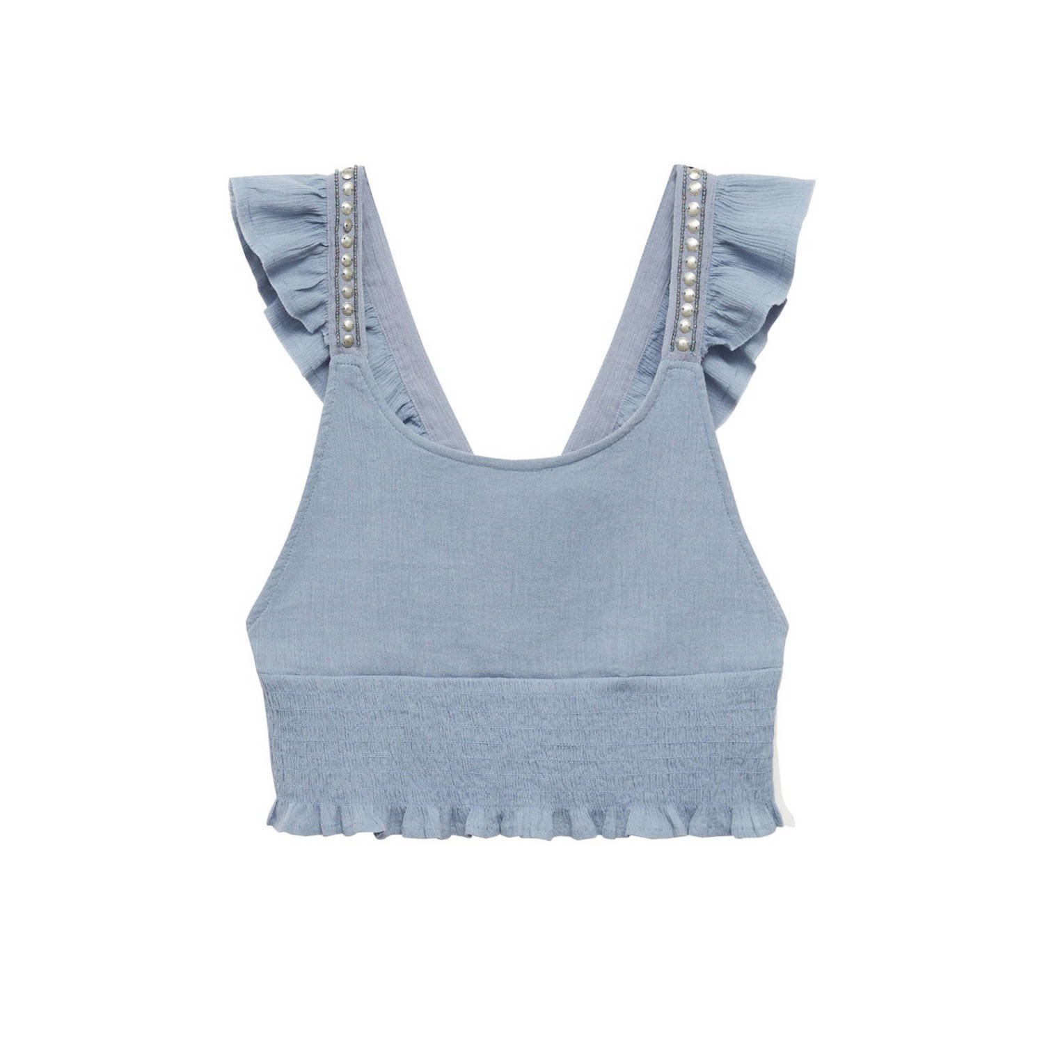 MANGO TEENS crop top lichtblauw Meisjes Katoen Ronde hals Effen 152(XXS)