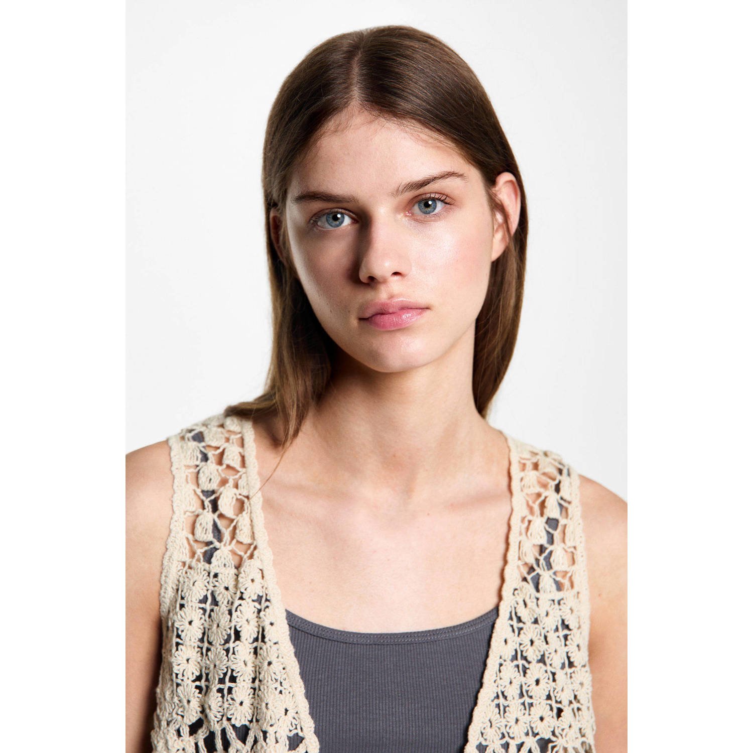 MANGO TEENS gehaakt gilet beige