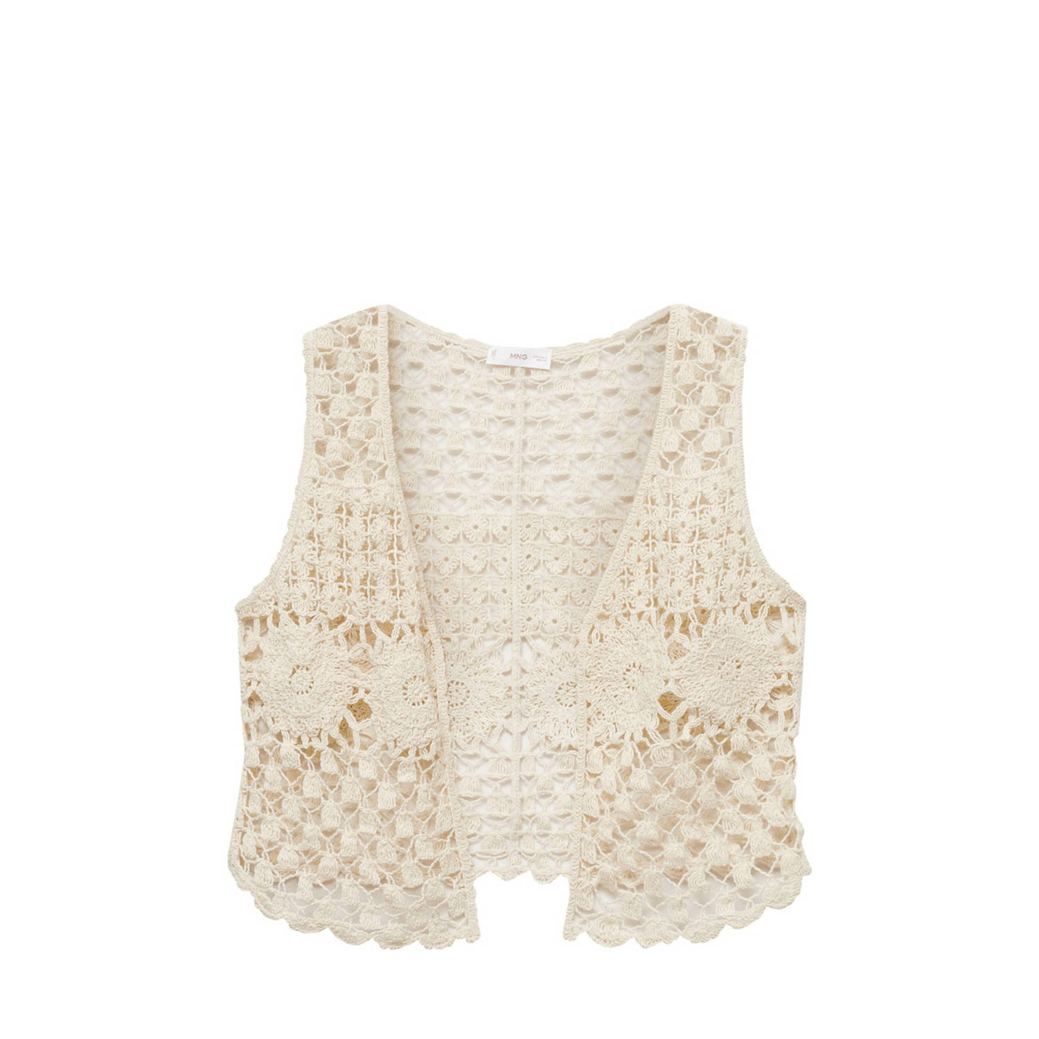 MANGO TEENS gehaakt gilet beige Meisjes Polyester Openvallende hals Effen 158(XS)