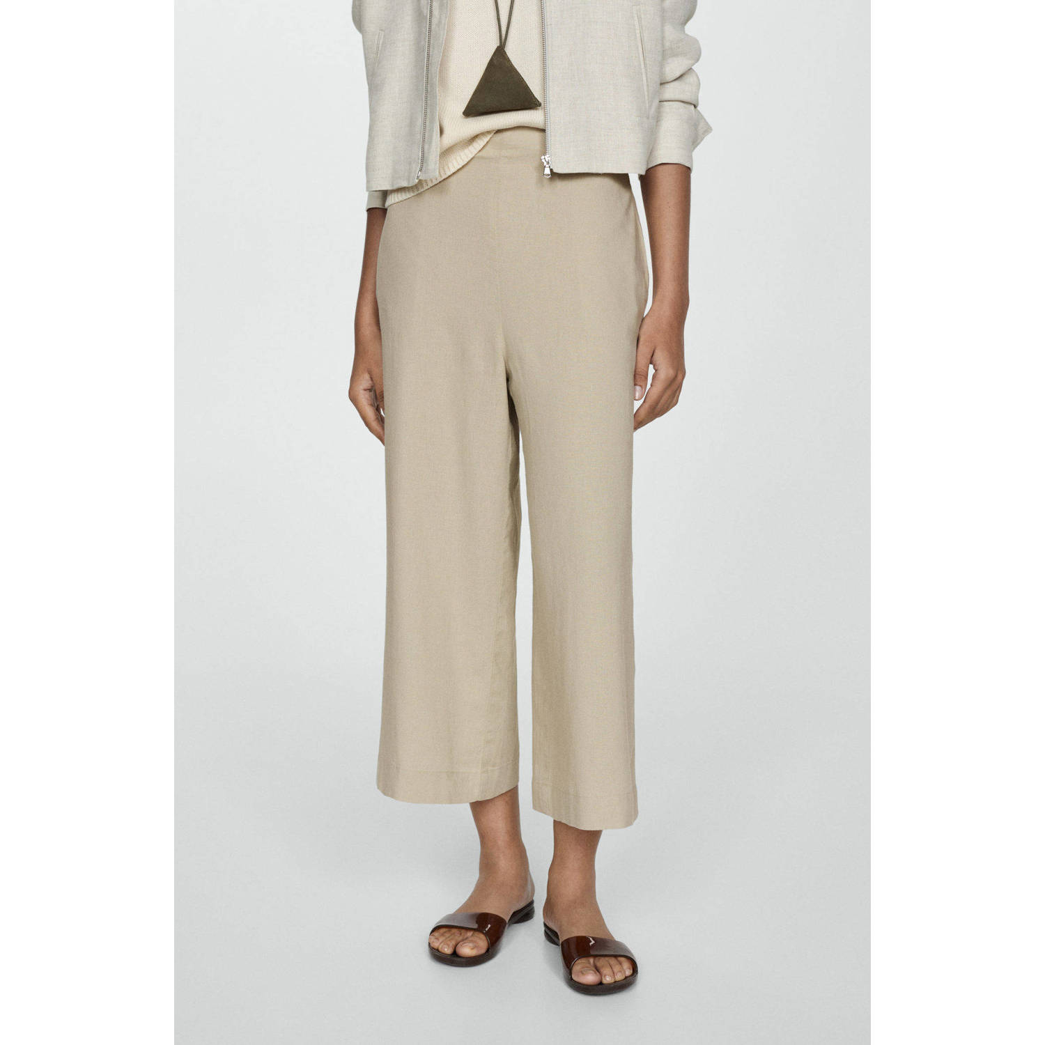 Mango high waist wide leg broek beige