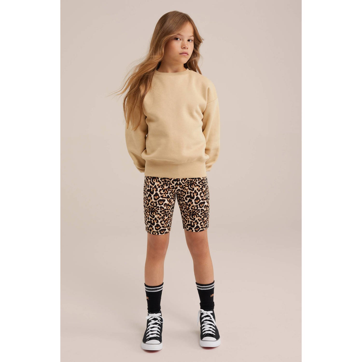 WE Fashion slim fit cycling short biker short met dierenprint bruinb zand