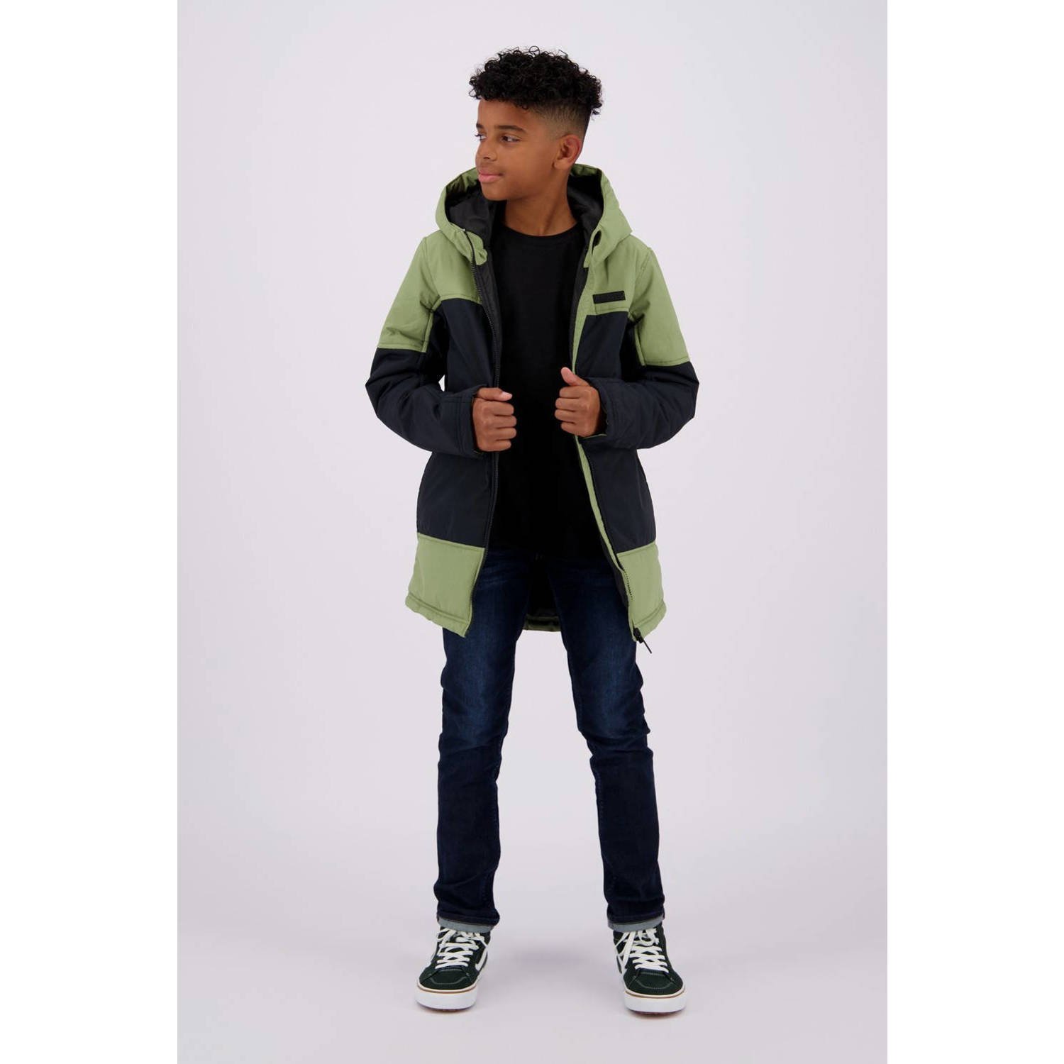 Raizzed gewatteerde winterjas Tauton olijfgroen zwart Jongens Nylon Capuchon 140