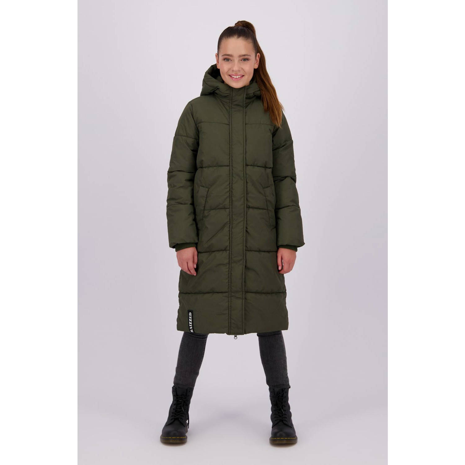 Raizzed gewatteerde winterjas Tina donker armygroen Meisjes Polyester Capuchon 176