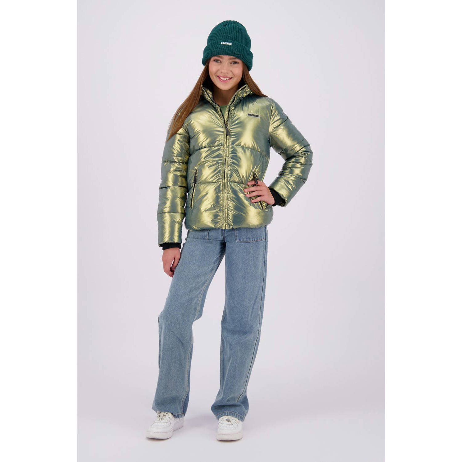 Raizzed gewatteerde winterjas Marly groen metallic Meisjes Polyester Capuchon 176
