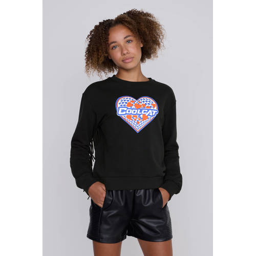Coolcat Sweater Tori met Franjes en Hart Print afbeelding