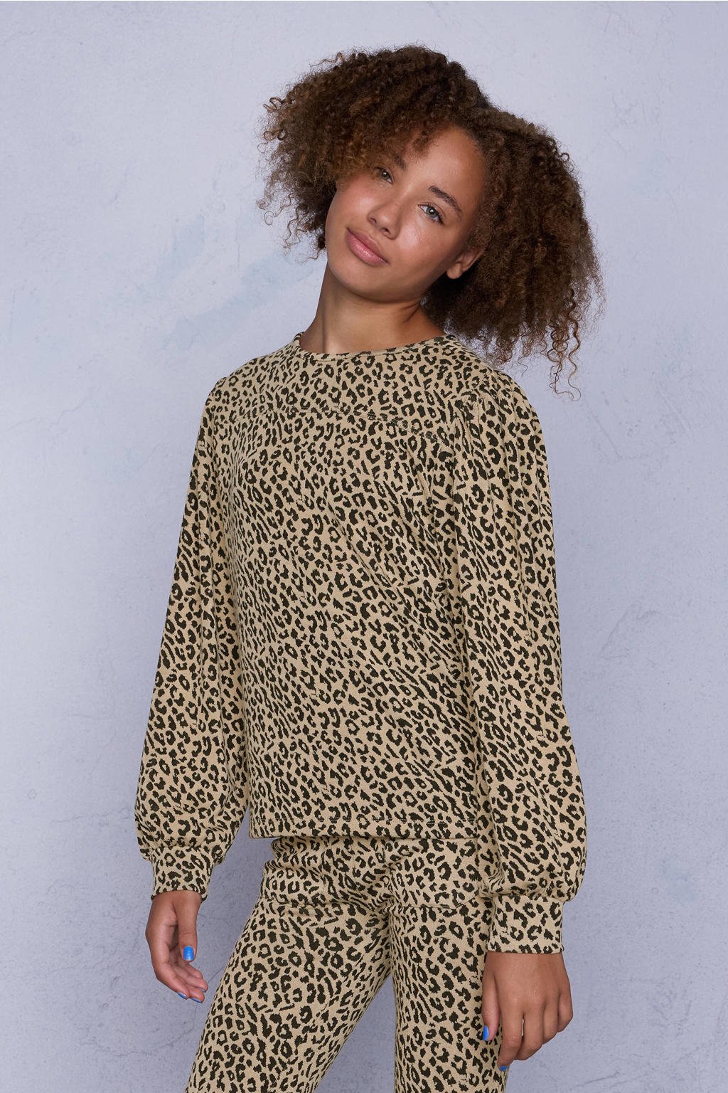 Zandkleurige meisjes Coolcat Sweater Nina Jacquard Patroon van polyester met dierenprint, lange mouwen, ronde hals en knoopsluiting