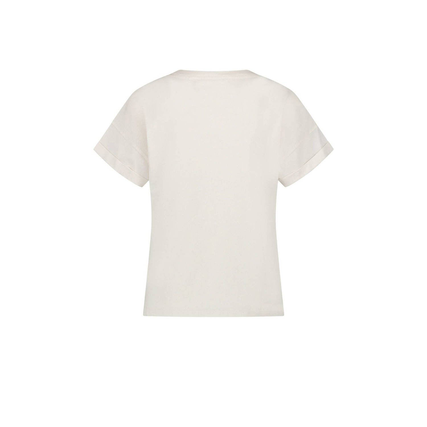 NUKUS T-shirt Albufeira met printopdruk en glitters crème goud