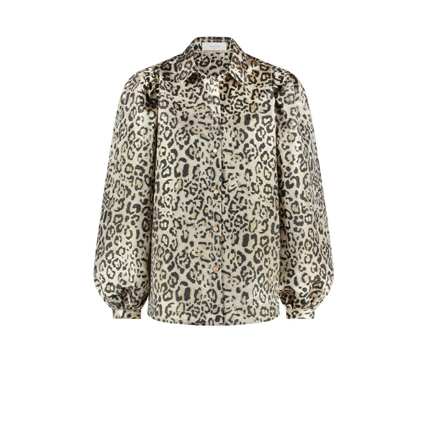 NUKUS blouse Lettie met panterprint beige donkerbruin goud