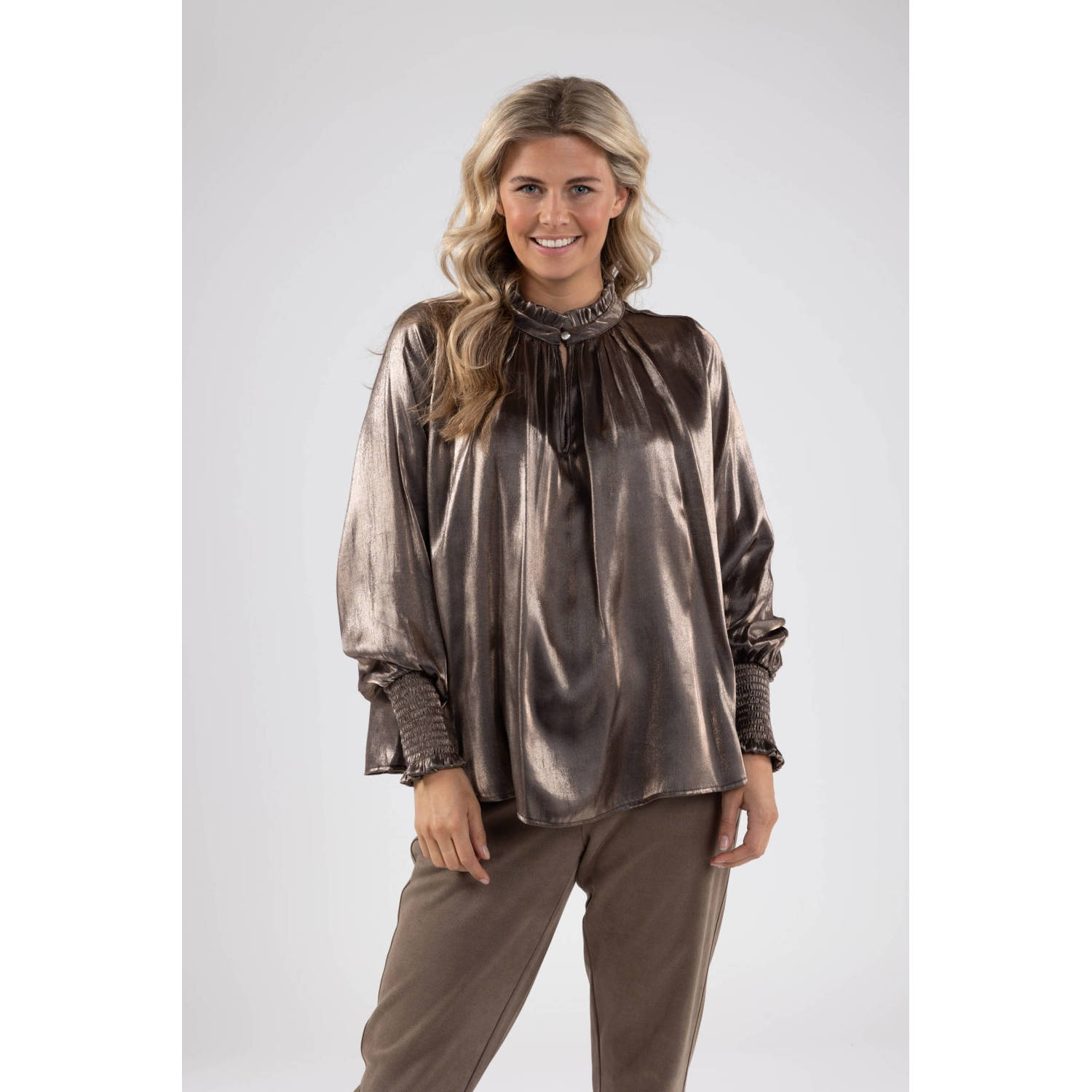 NUKUS blouse Marbella donkerbruin