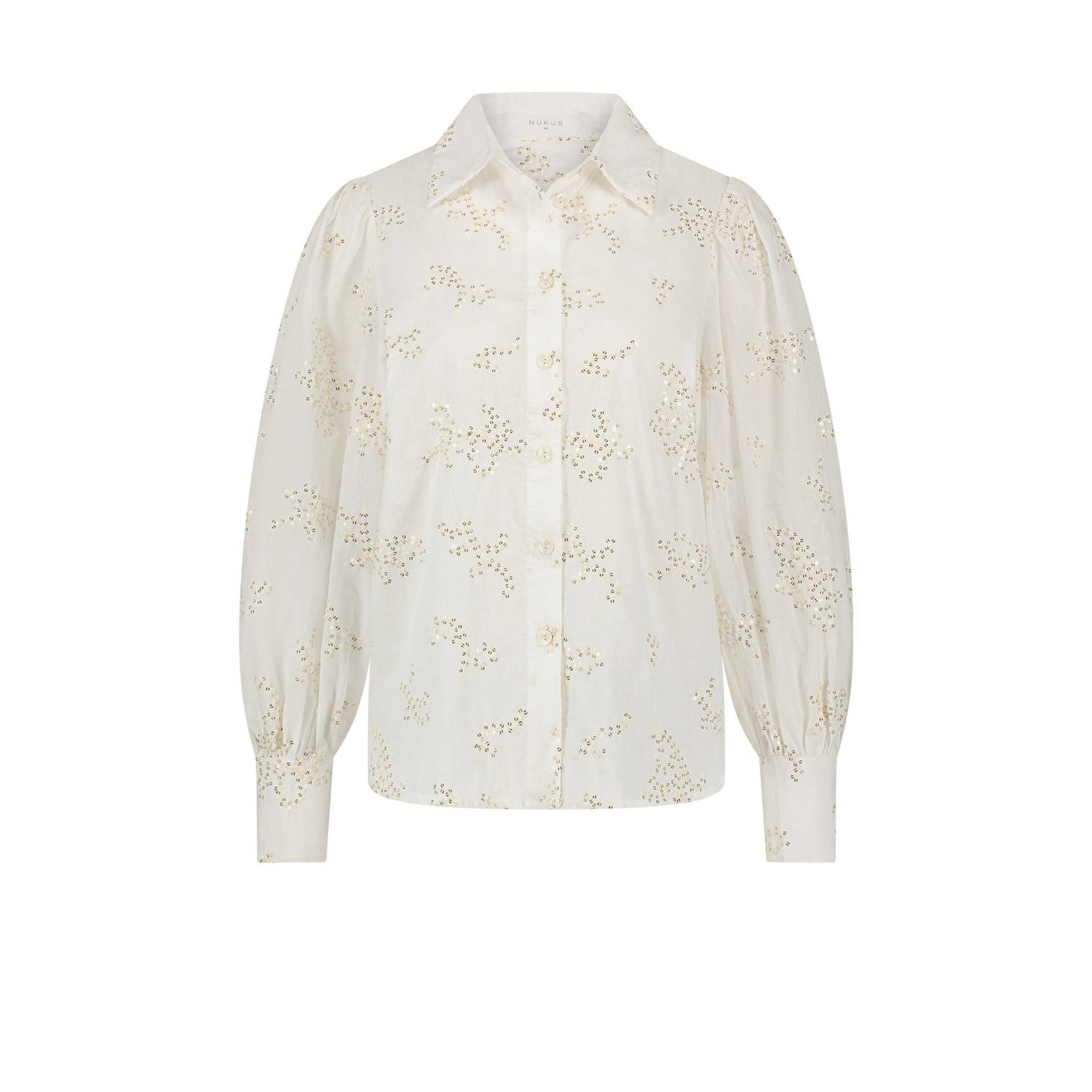 NUKUS blouse Preston met all over print en pailletten crème goud
