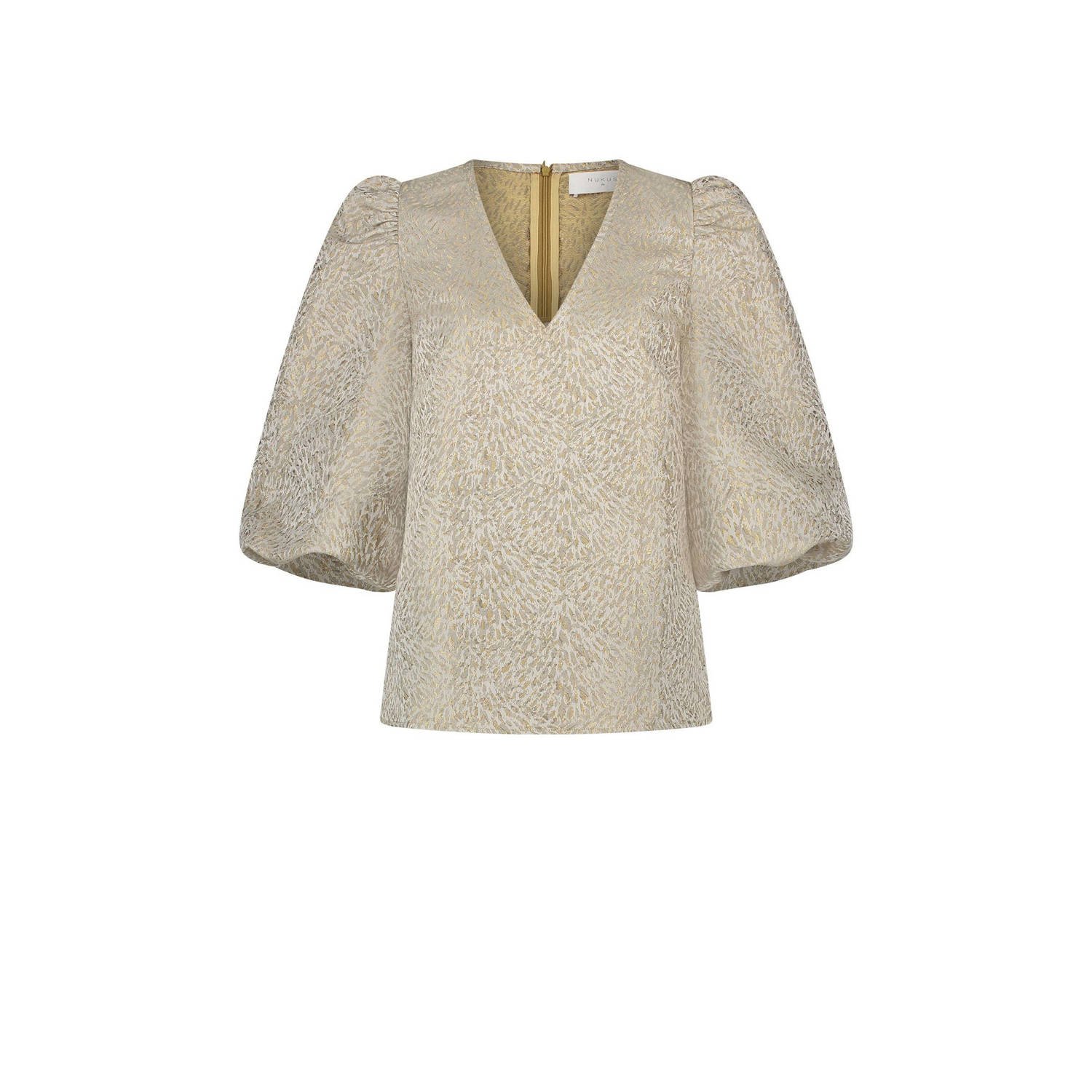 NUKUS top Delilah met all over print beige goud