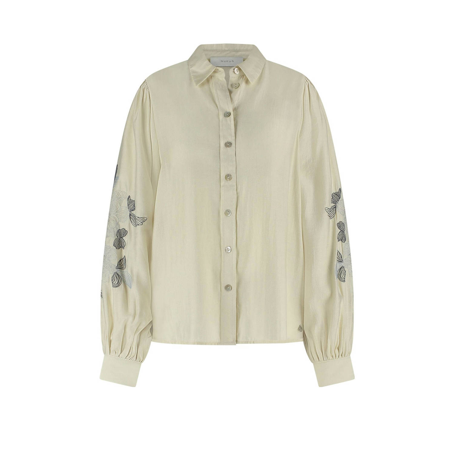 NUKUS gebloemde blouse Milanova crème blauw