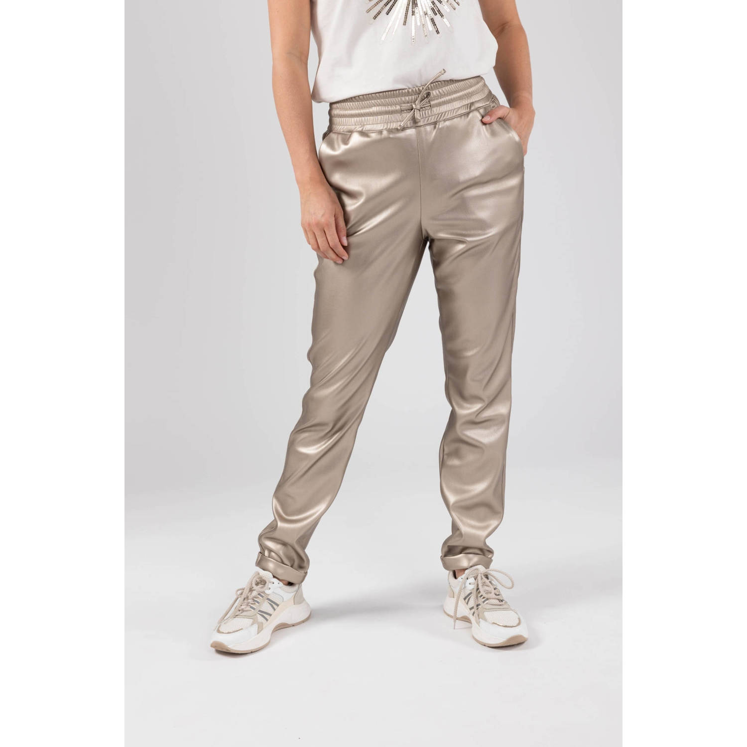 NUKUS slim fit broek Paris goud