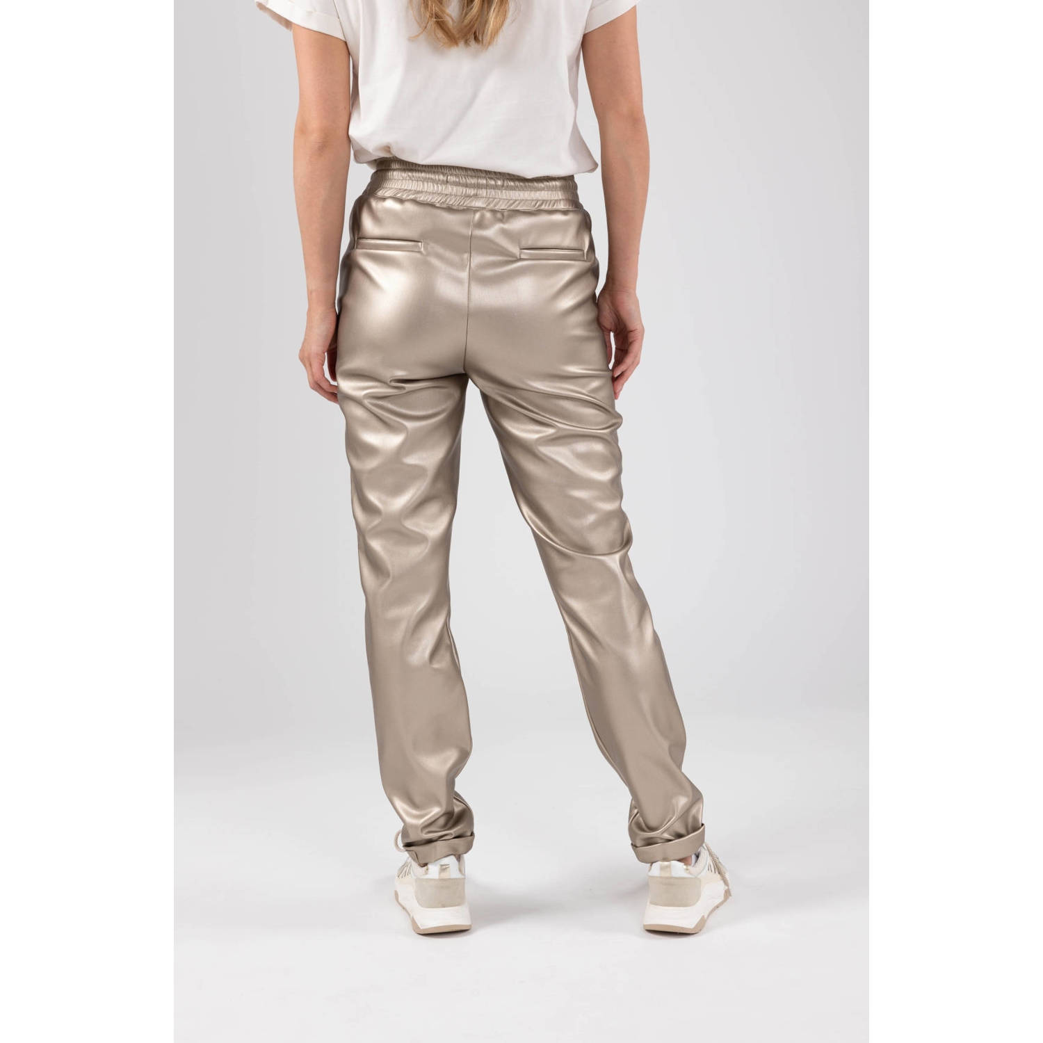 NUKUS slim fit broek Paris goud