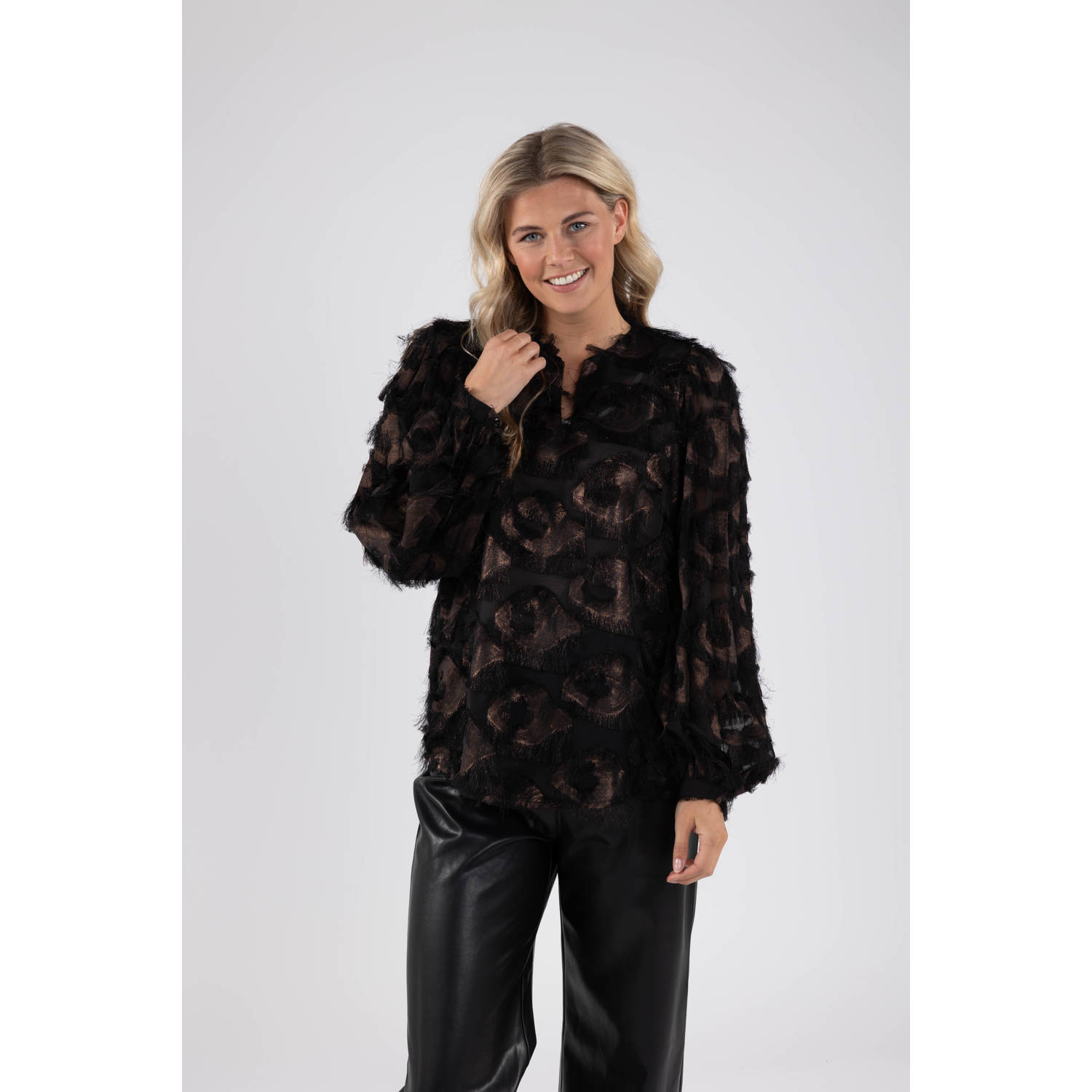 Nukus Lurex Top Gabriel Lange Mouw Black Dames