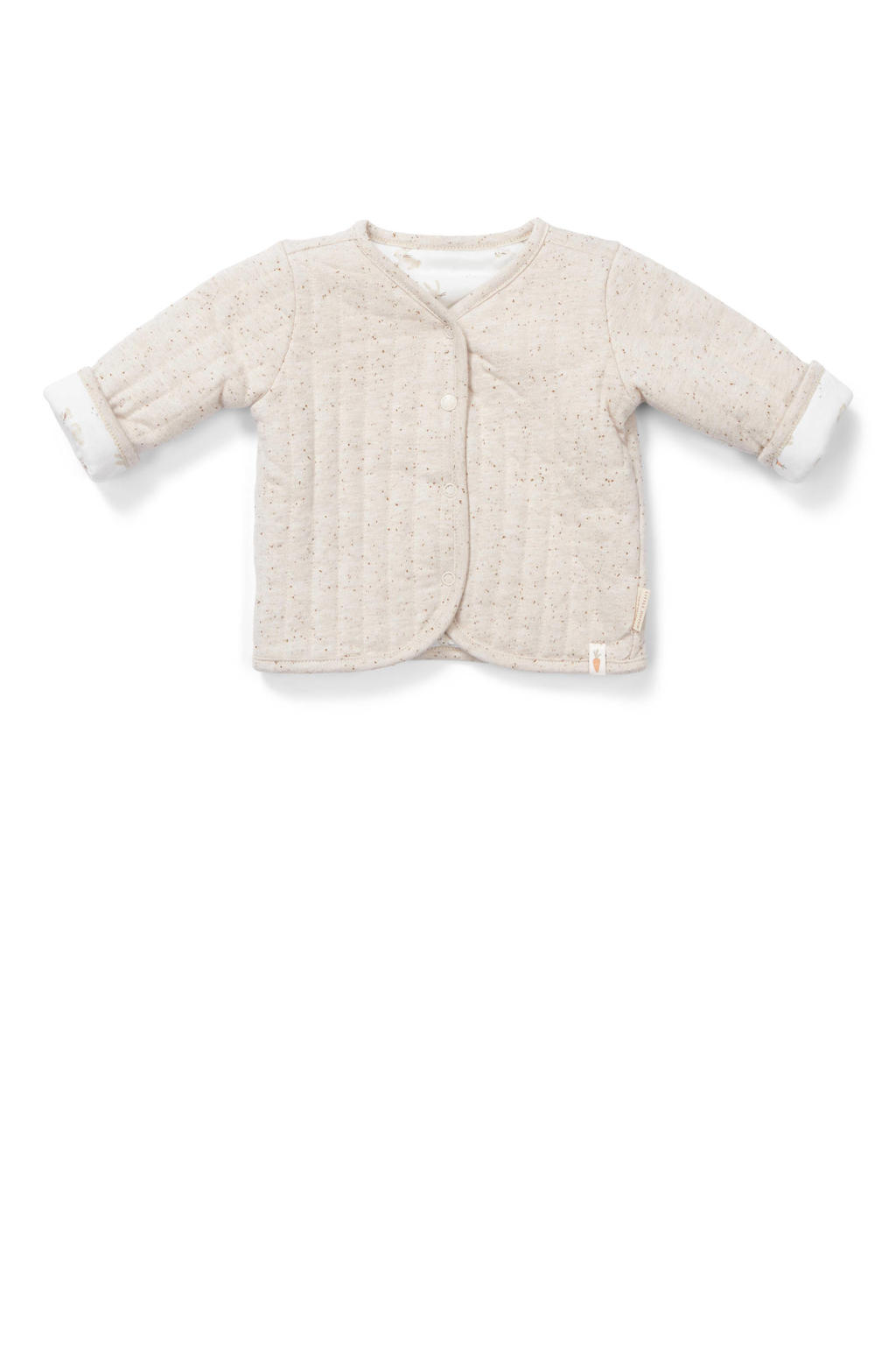 Beige en ecru jongens Little Dutch baby gemêleerde zomerjas van katoen met melée print, lange mouwen, V-hals, drukknoopsluiting en textuur