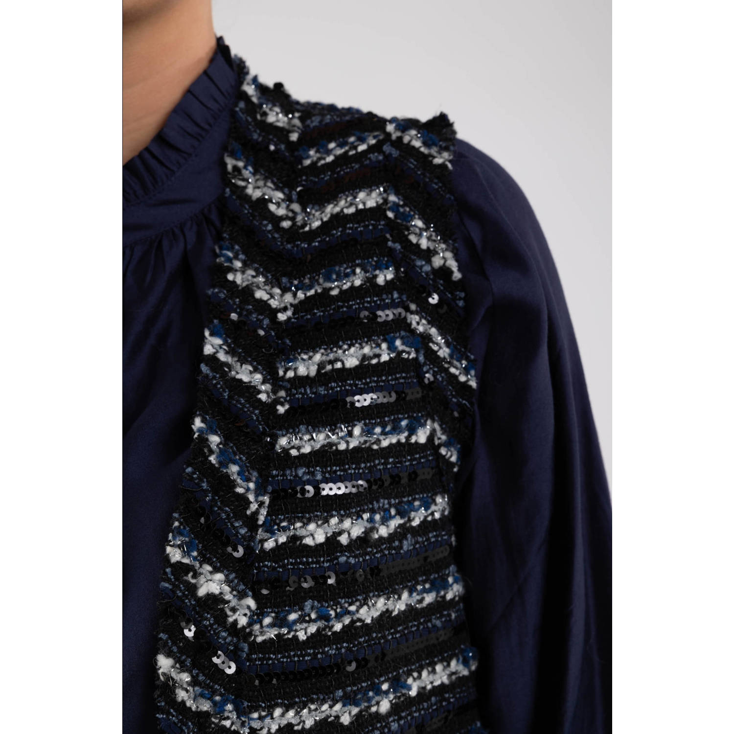 NUKUS gestreept gilet Taylor donkerblauw grijs zilver