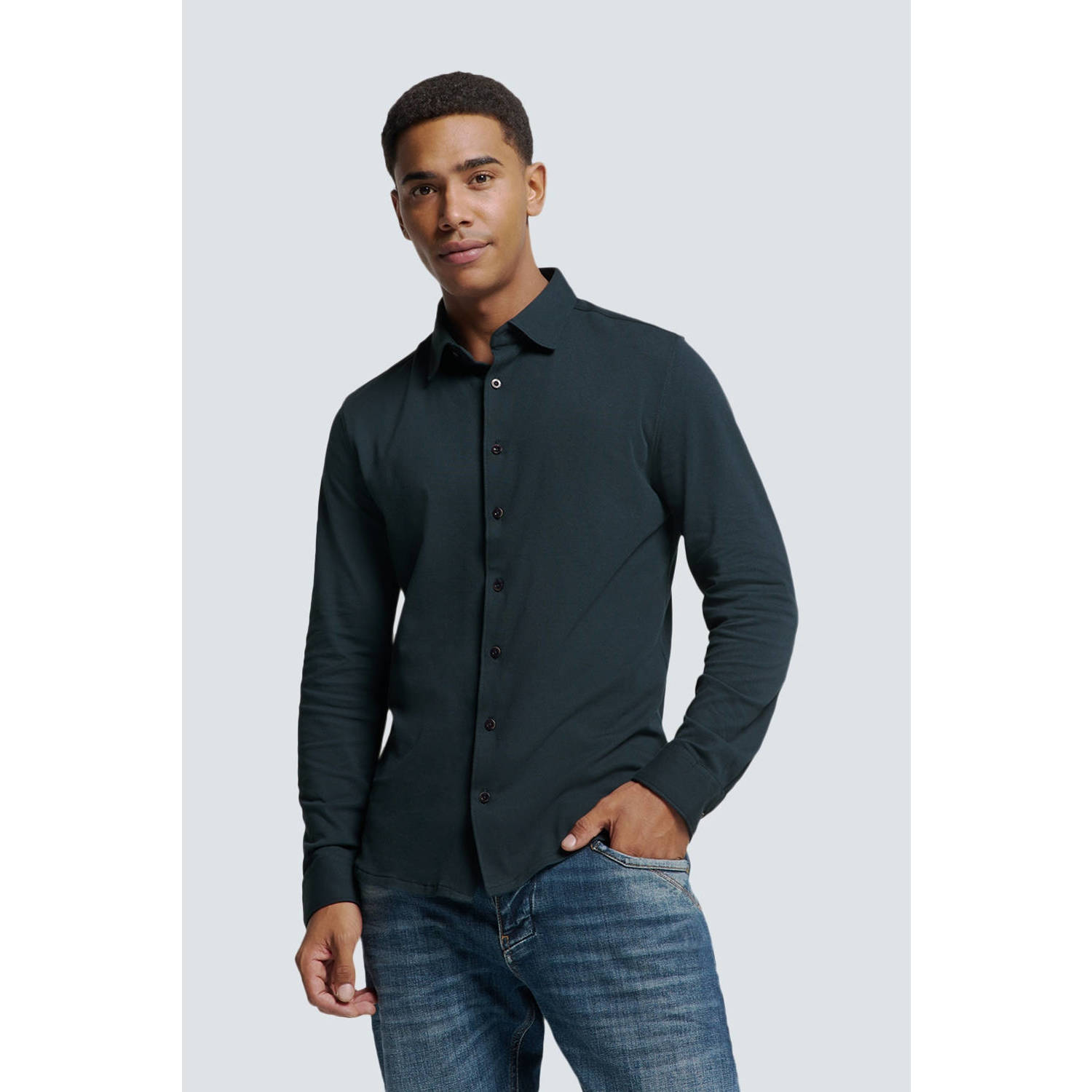 No Excess regular fit overhemd donkerblauw