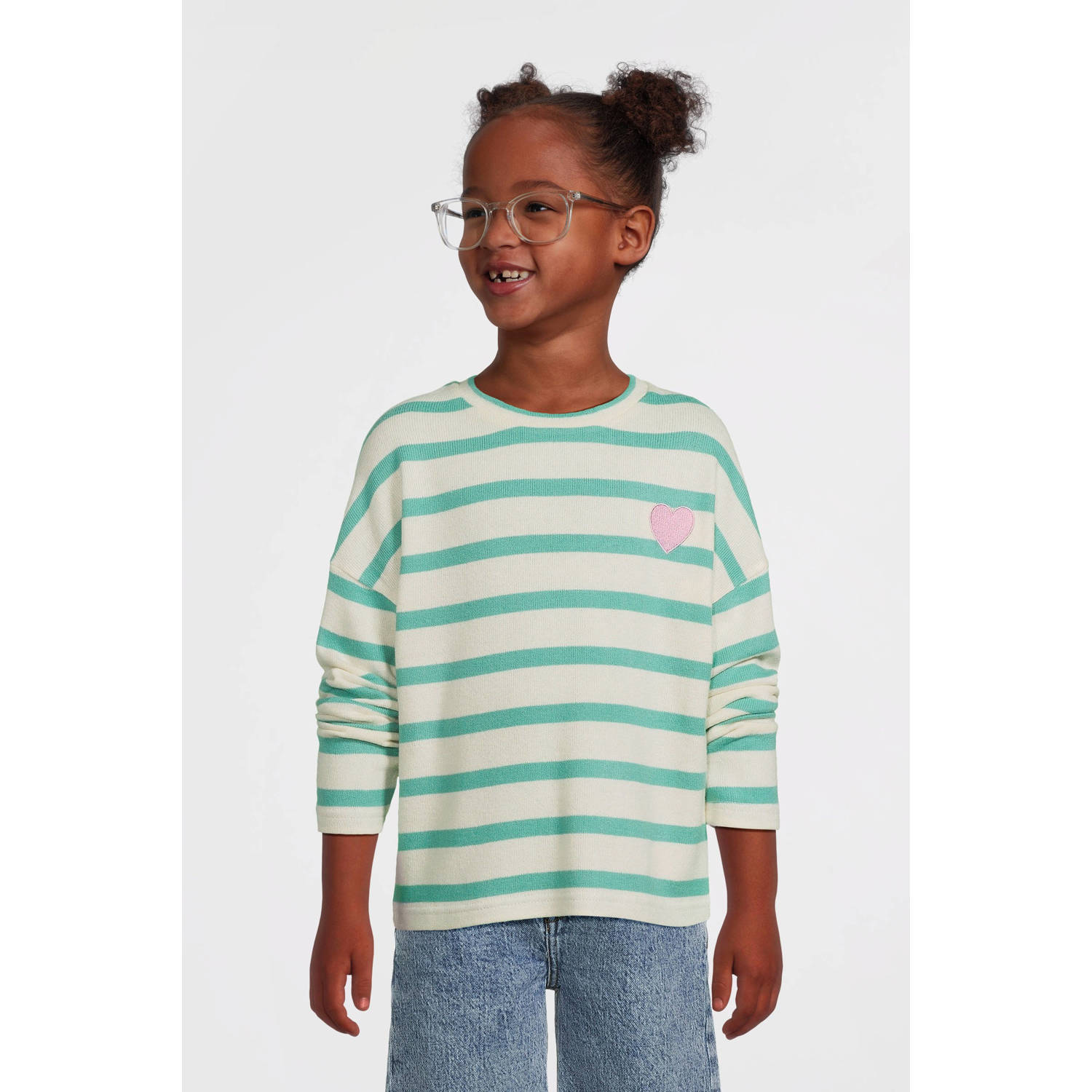 Name it KIDS gebreide trui groen Meisjes Viscose Ronde hals Streep 158 164