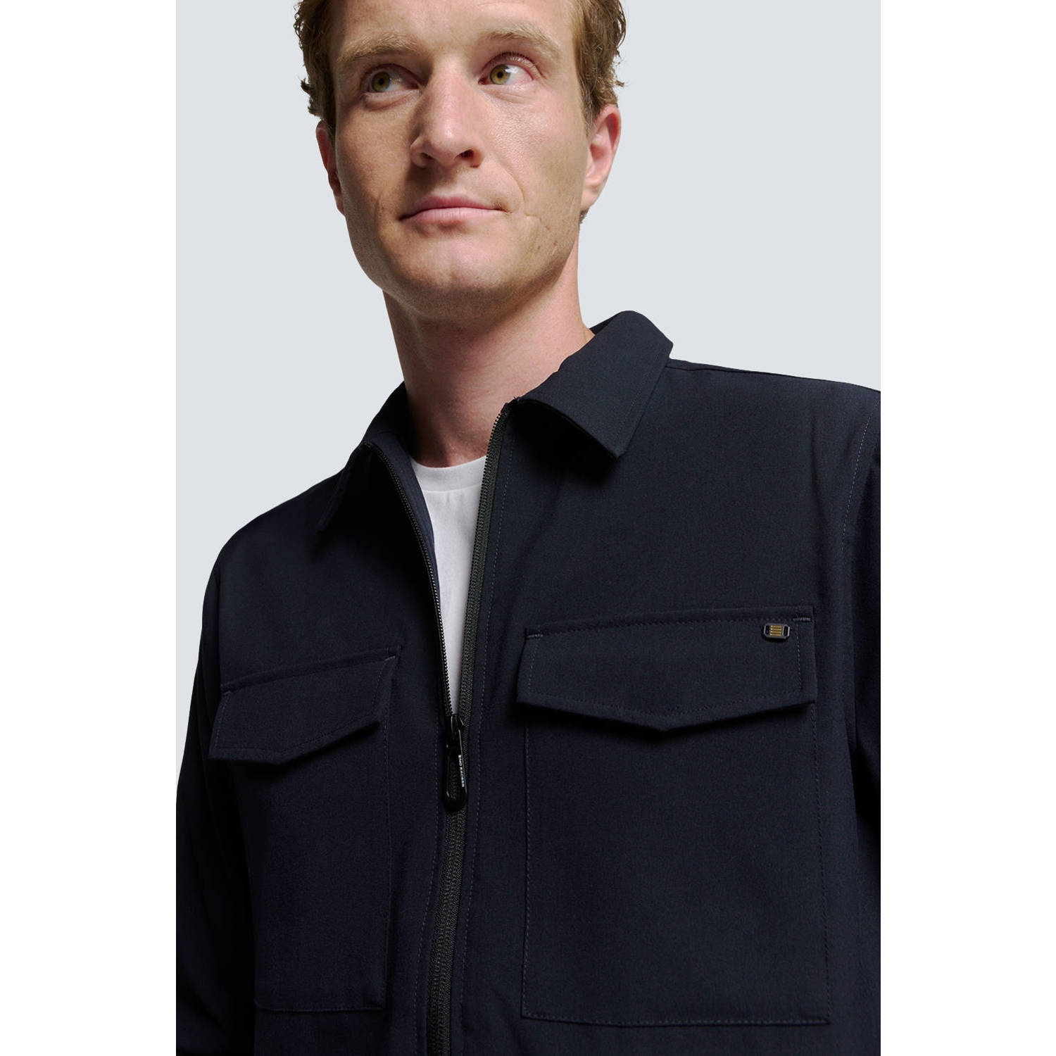 No Excess regular fit overshirt donkerblauw