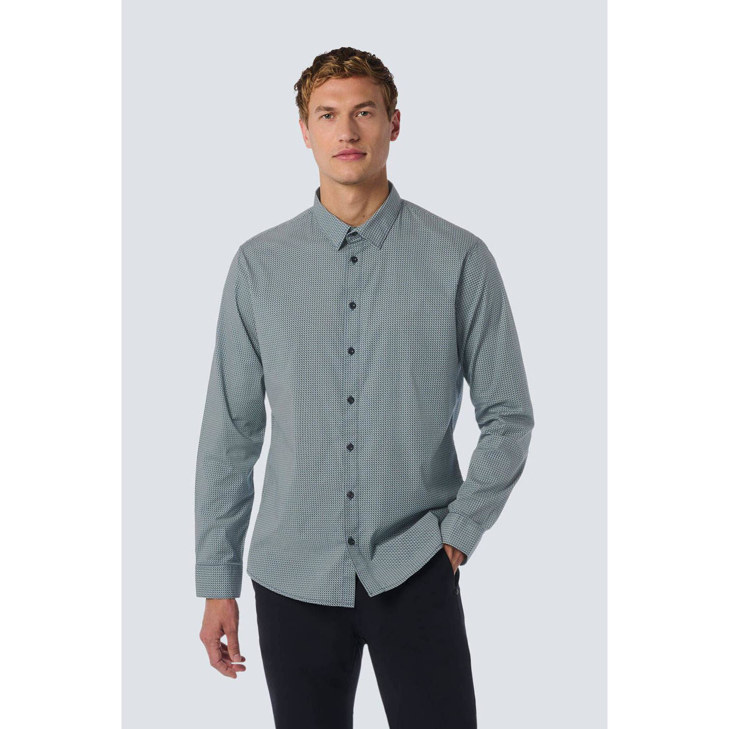 No Excess regular fit overhemd met all over print blauw