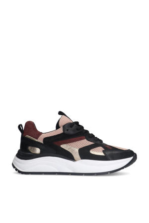 chunky leren sneakers zwart/roze