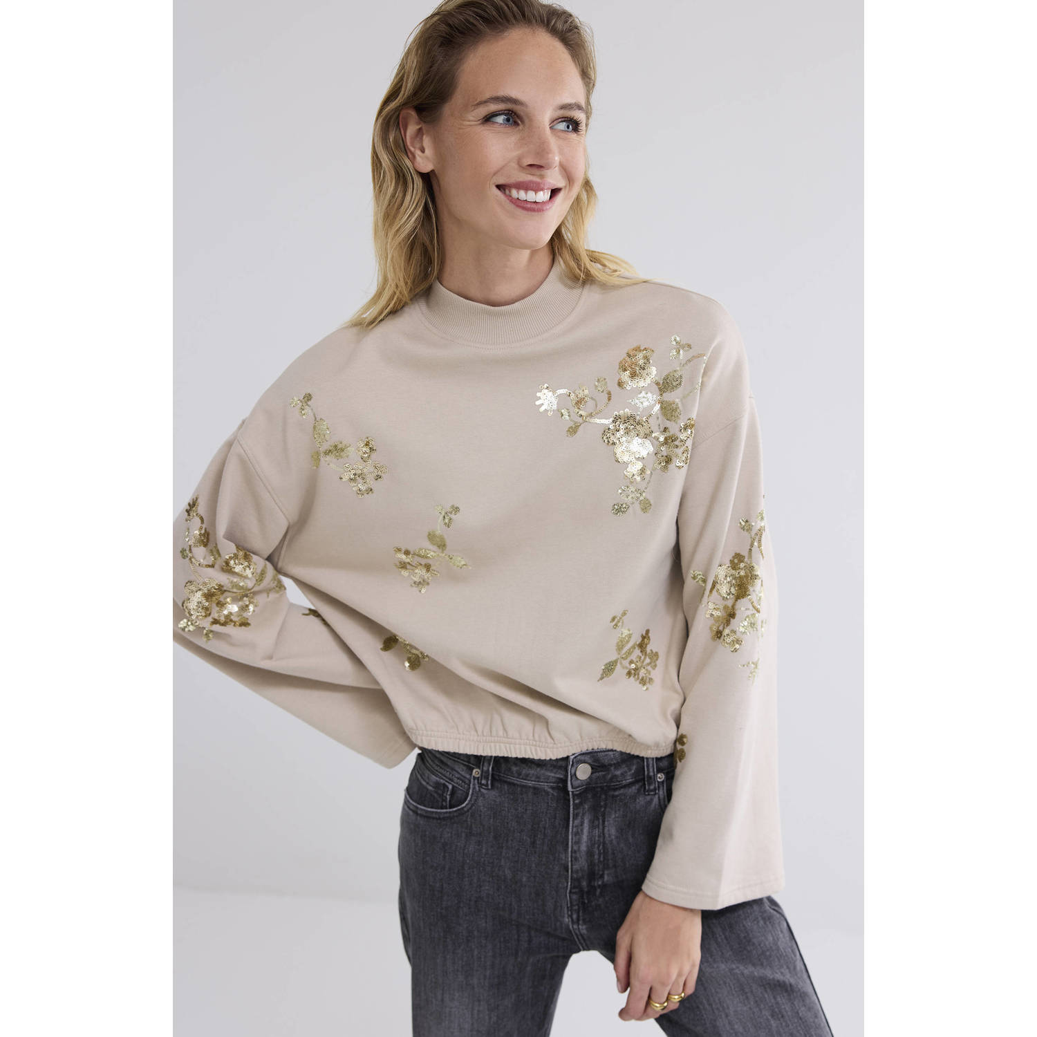 Summum Woman Beige Embellished Cropped Sweater Beige Dames