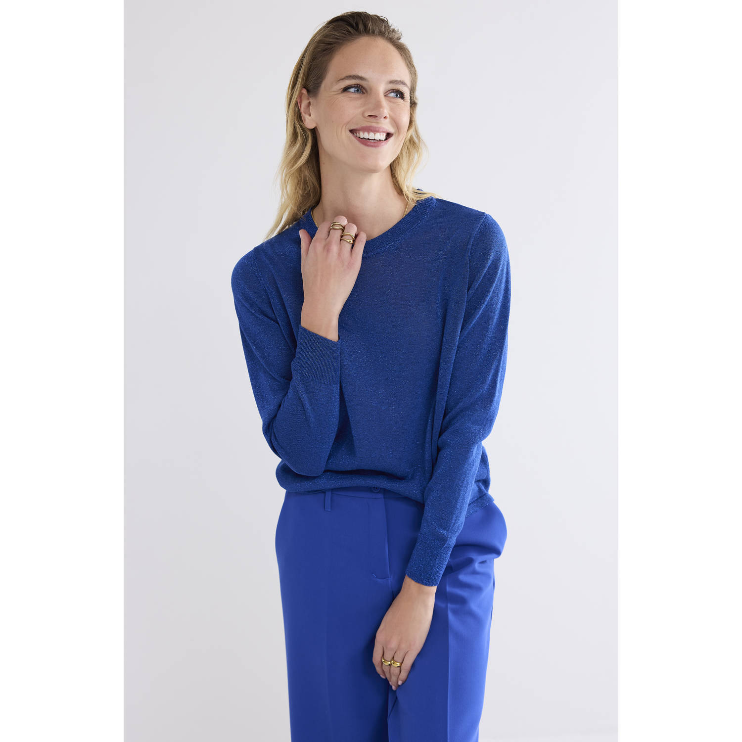 Summum Woman Lurex Gebreide Pullover Sweater Blue Dames