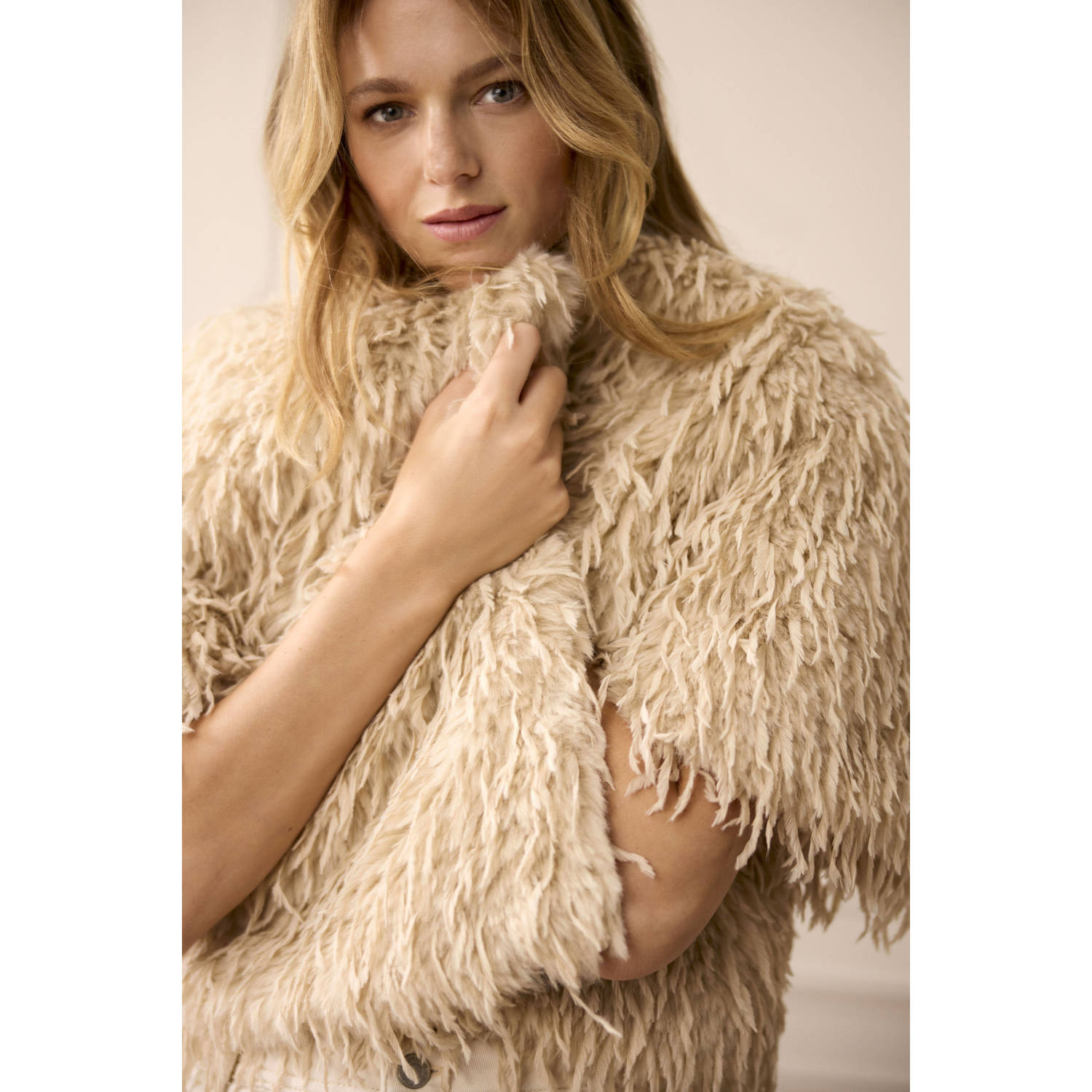 Summum Woman Kortemouwjas met nepverenbont Beige Dames