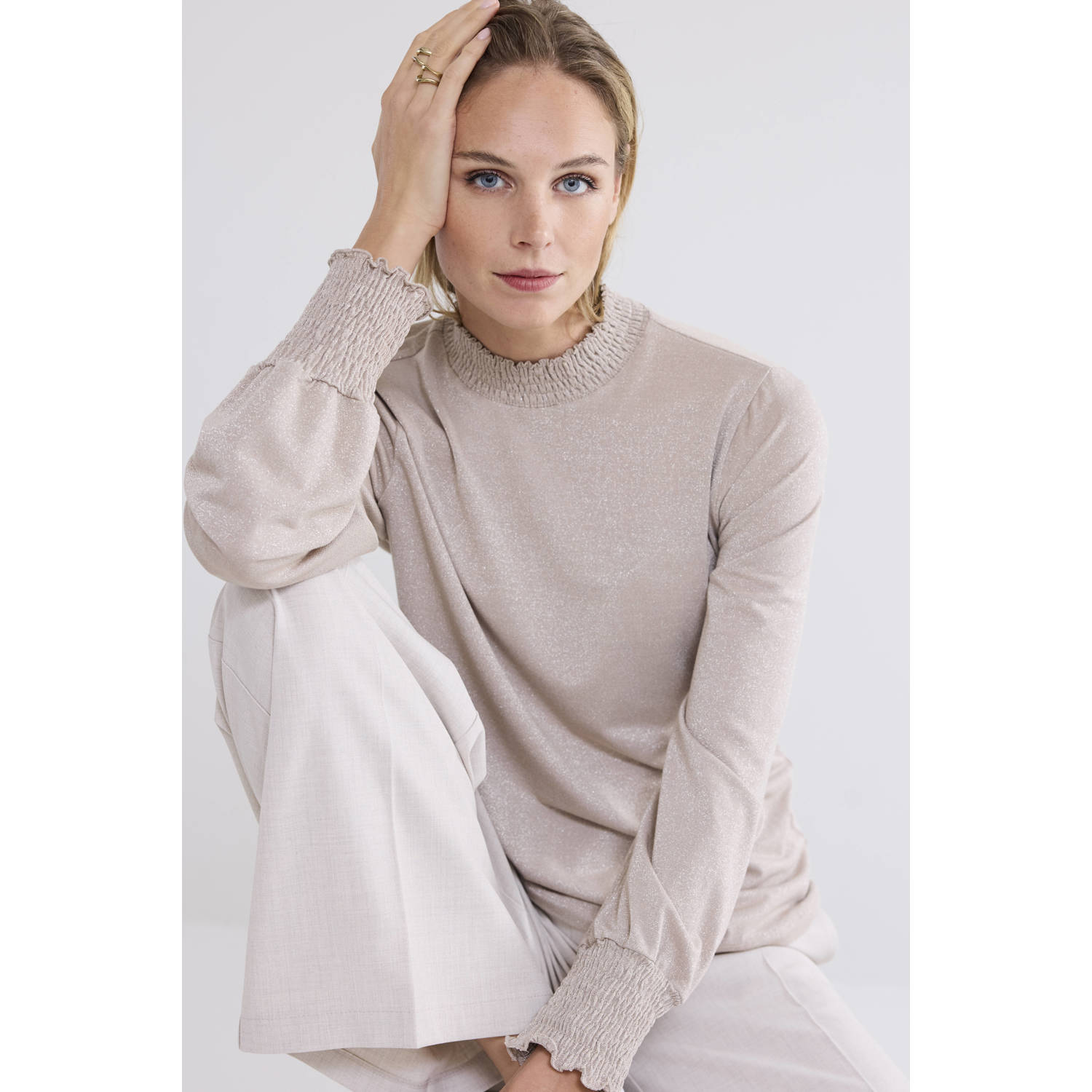 Summum Woman Smocked Lurex Jersey Top Gray Dames