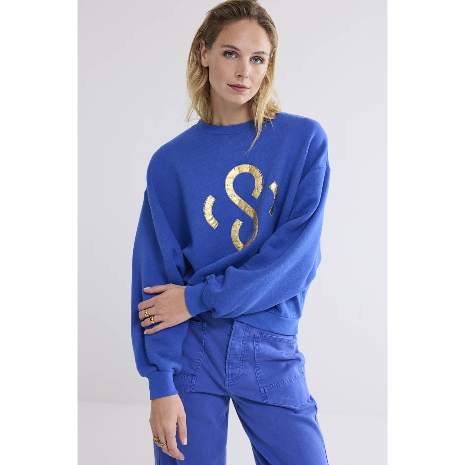 Summum Woman Vintage Sweat Lange Mouw Blouse Blue Dames