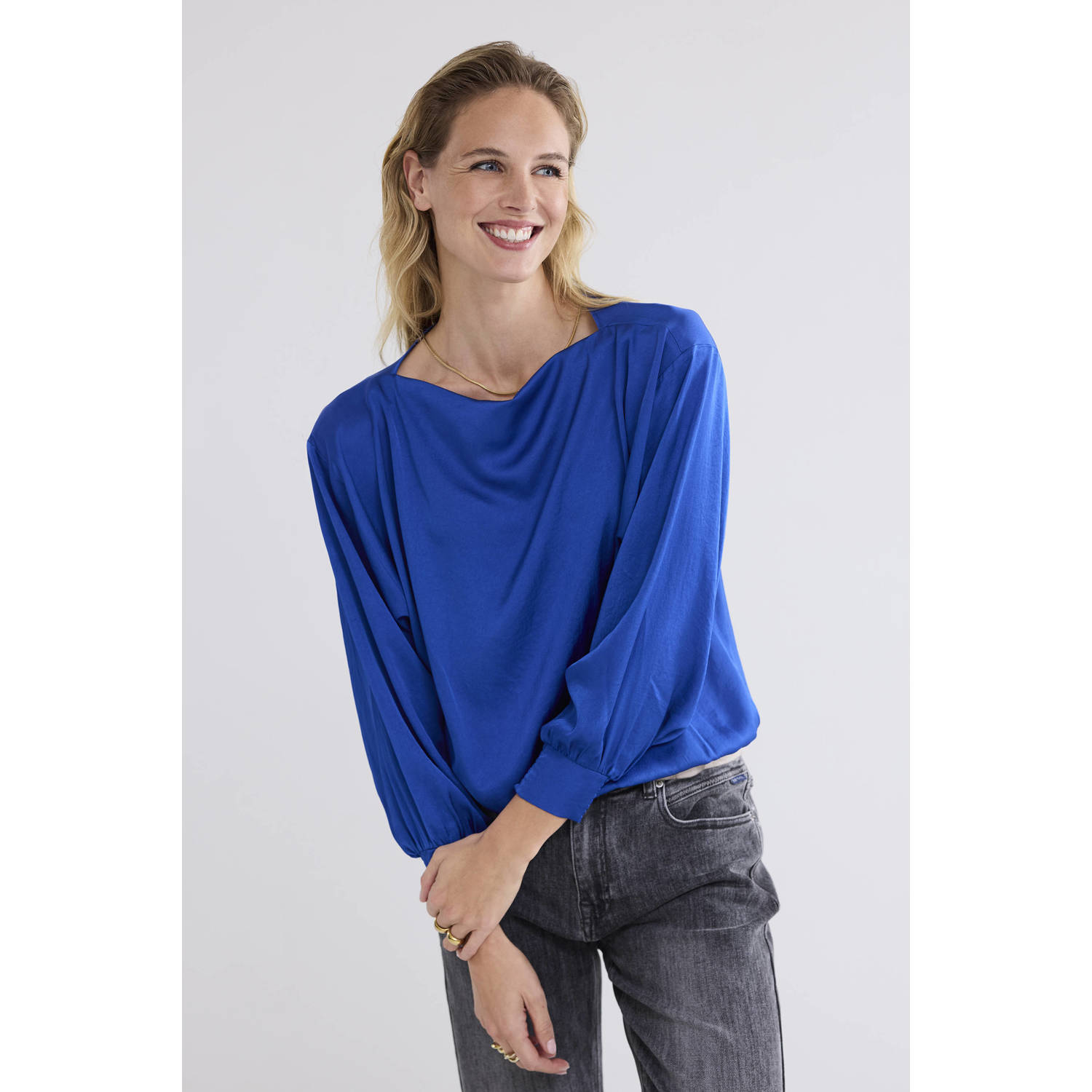 Summum Woman Zijdezachte Batwing Top Blue Dames
