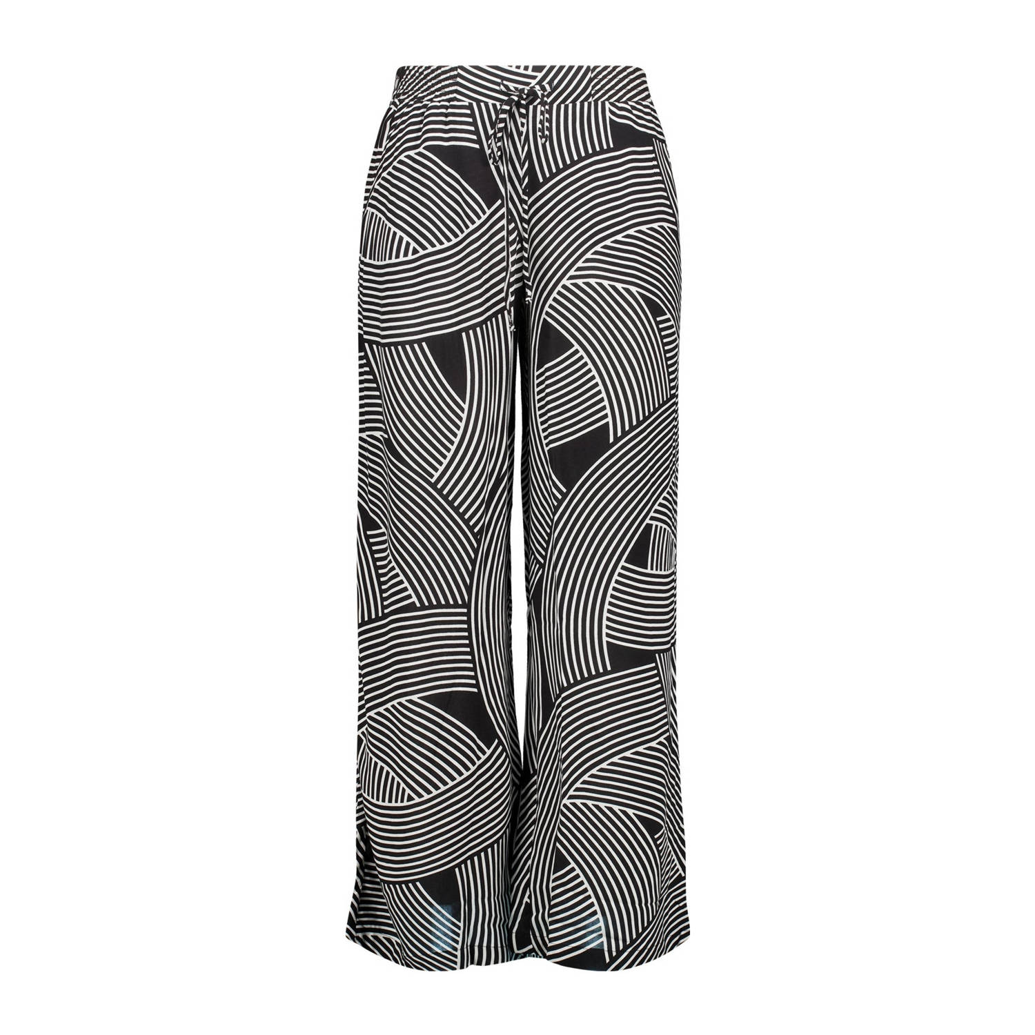 MS Mode wide leg pantalon met all over print zwart wit