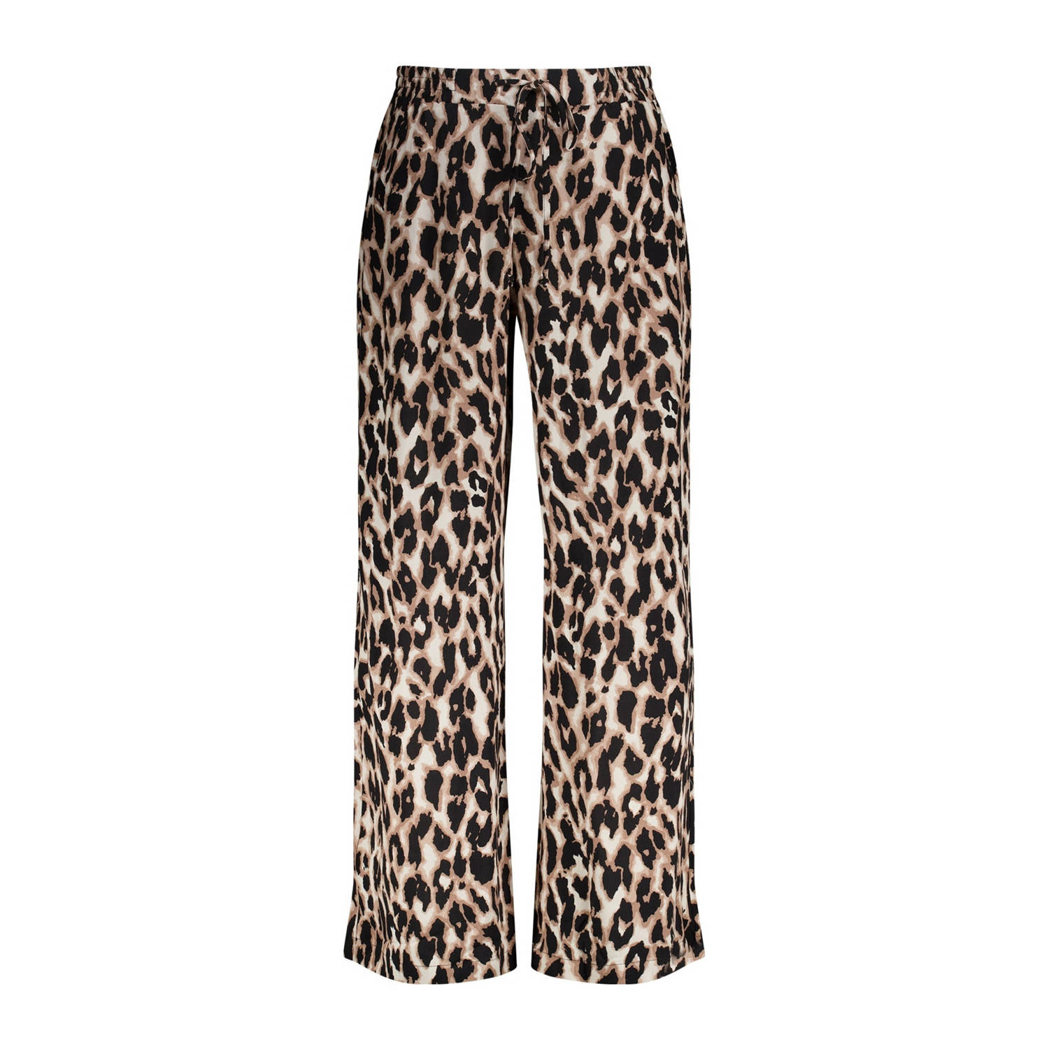 MS Mode wide leg pantalon met panterprint bruin