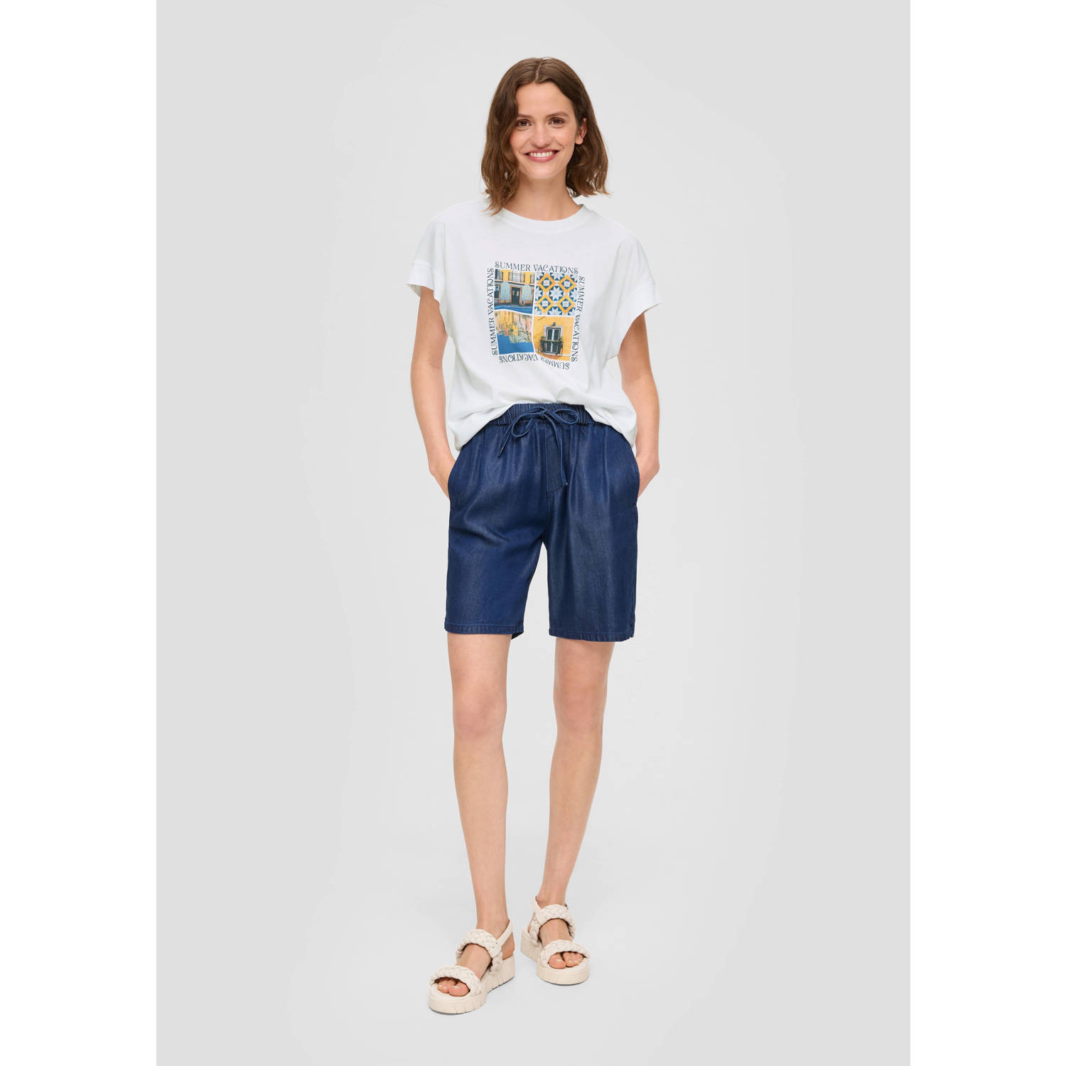 s.Oliver T-shirt met printopdruk ecru geel