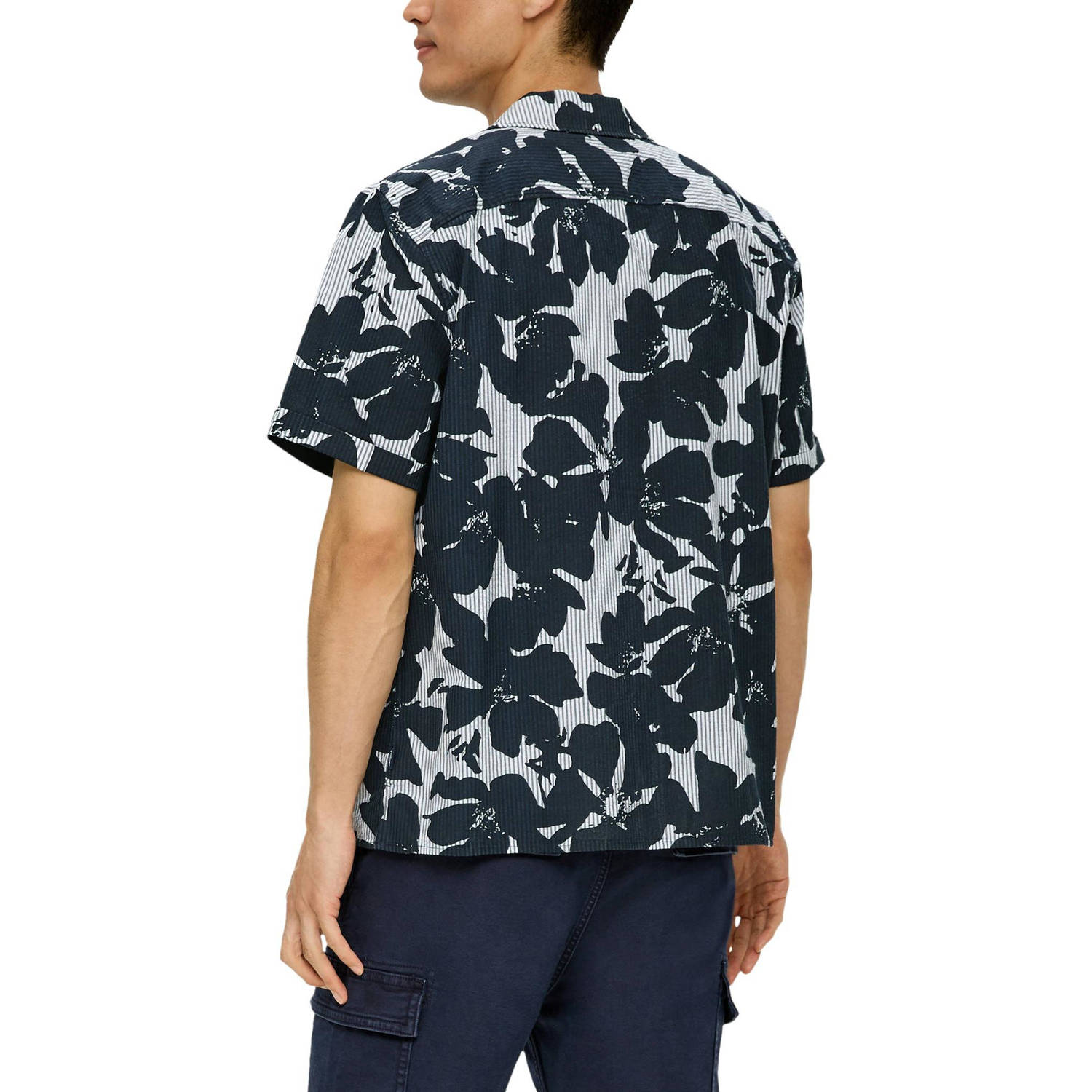 s.Oliver regular fit overhemd met all over print blauw