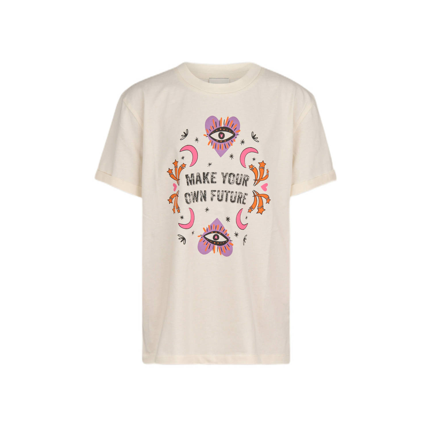 Shoeby T-shirt met printopdruk gebroken wit Meisjes Katoen Ronde hals Printopdruk 134 140