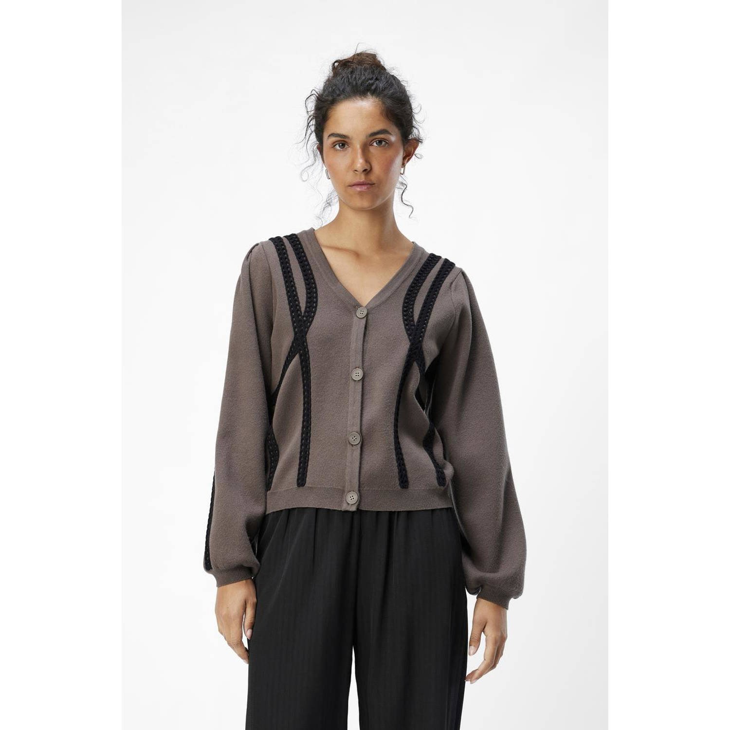 OBJECT vest OBJULLIA met contrastbies bruin zwart