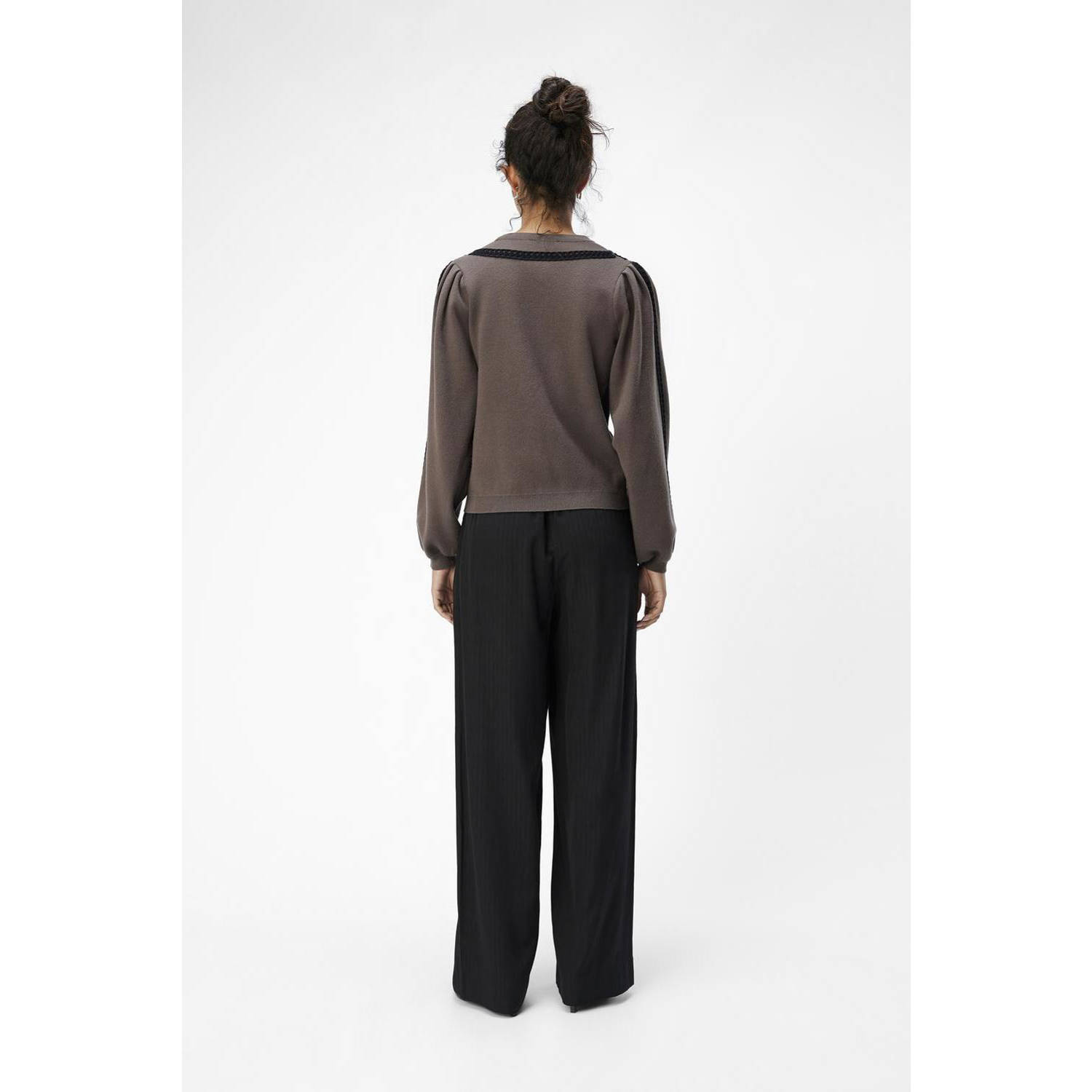 OBJECT vest OBJULLIA met contrastbies bruin zwart