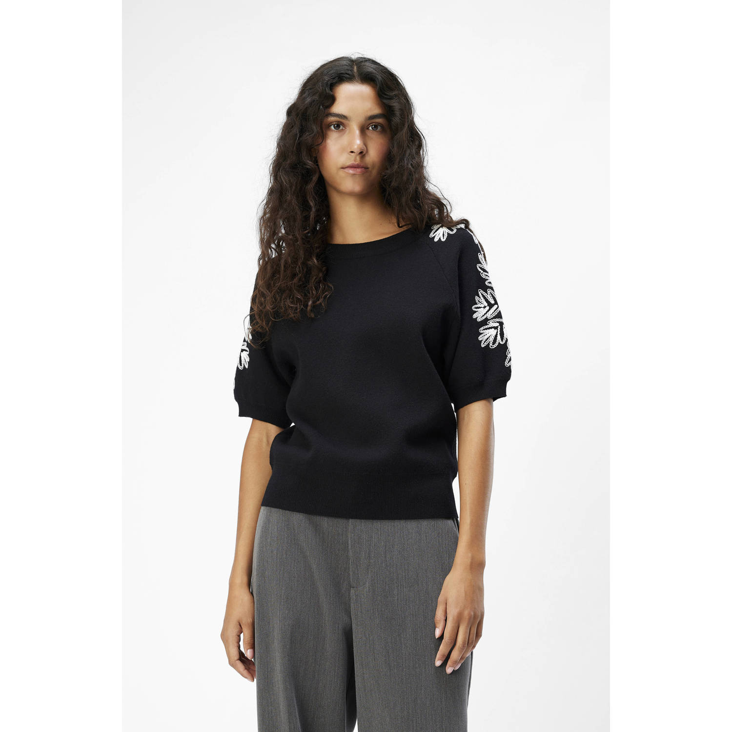 OBJECT Dames Tops & T-shirts Objrashia Knit 2 4 Re Pullover Zwart