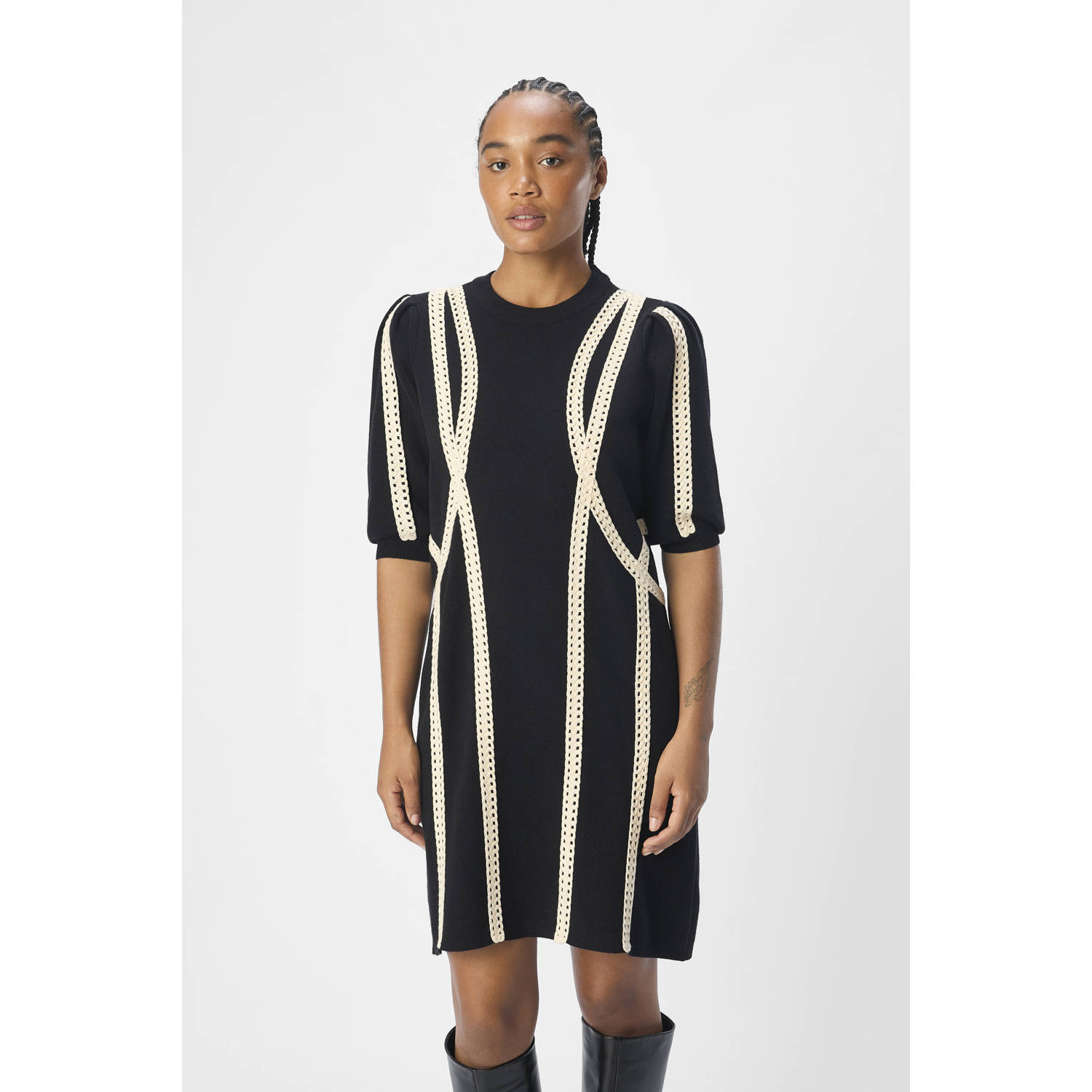 OBJECT sweatjurk OBJULLA met all over print zwart beige