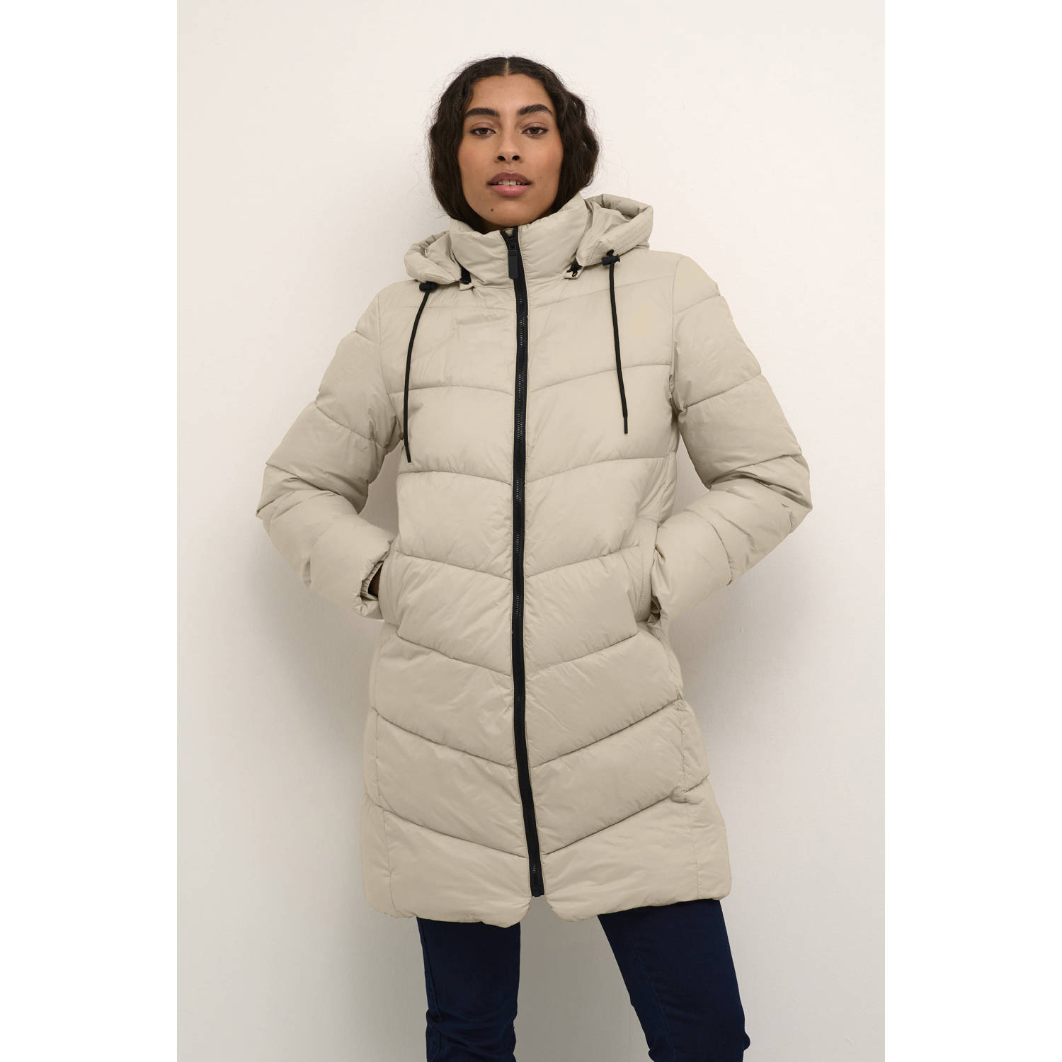 Kaffe Gewatteerde Veergrijze Jas Beige Dames