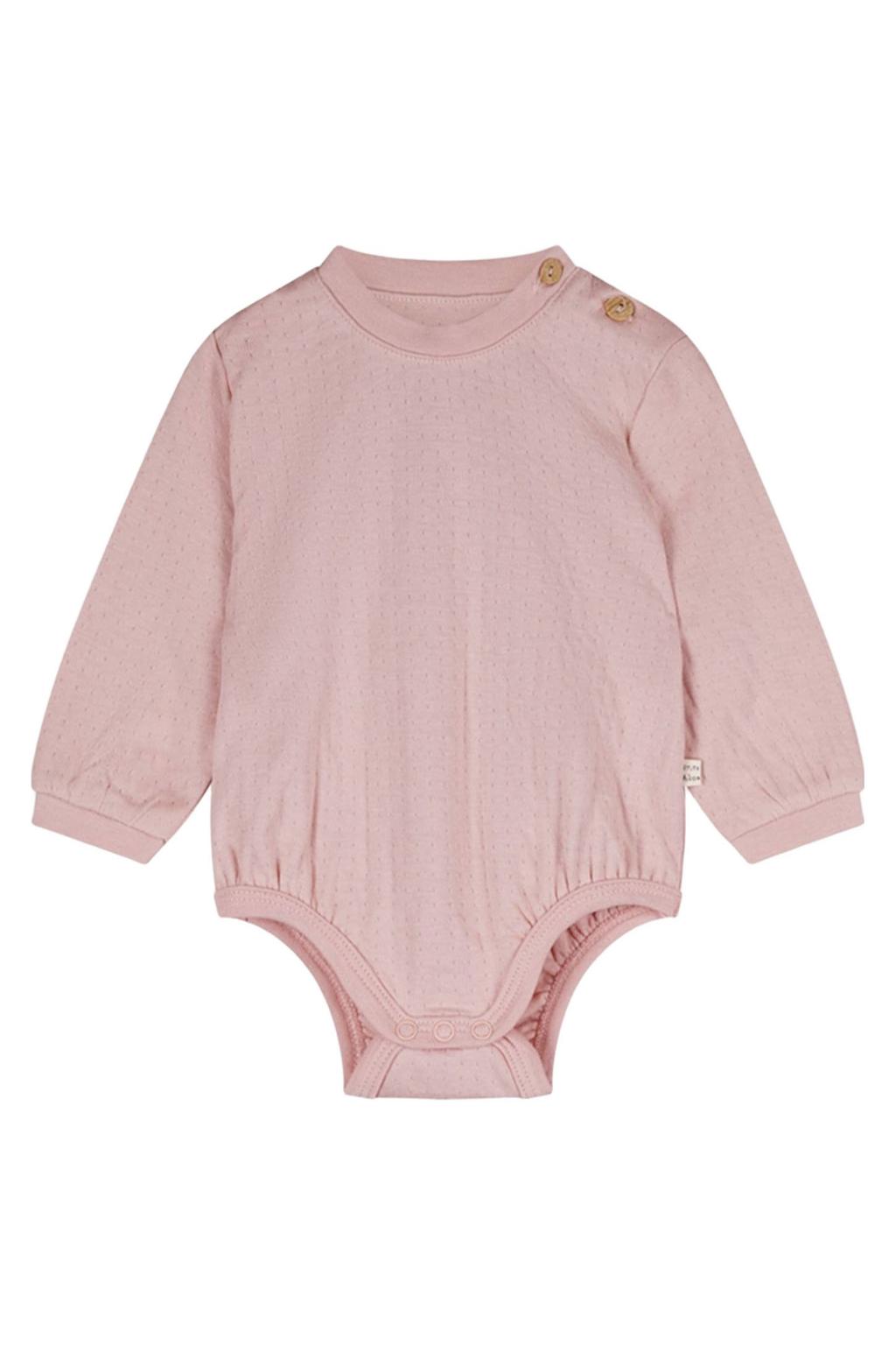 Roze meisjes Petite Maison romper van katoen met effen, lange mouwen, ronde hals en drukknoopsluiting